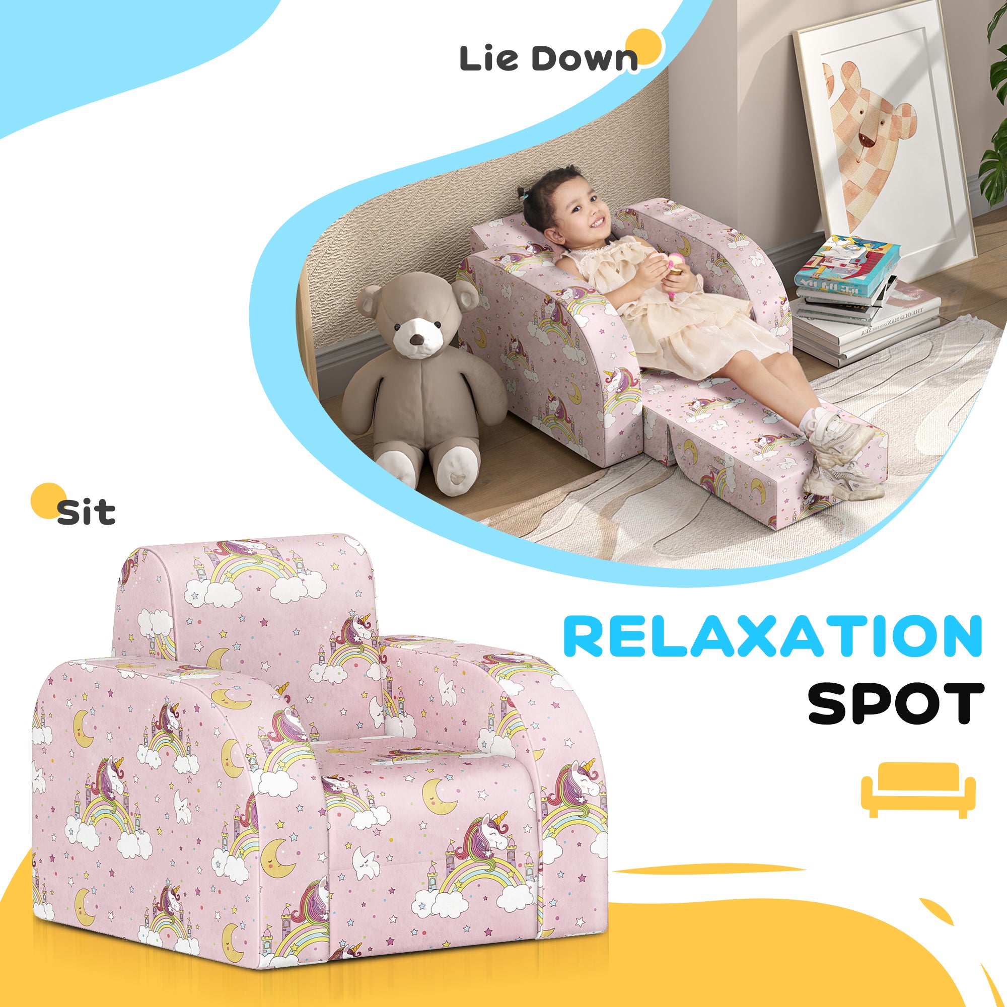 AIYAPLAY Foldable Toddler Chair Soft Snuggle Sponge Filled for Bedroom Playroom, Aged 18 Months to 3 Years - Pink - North Peak Garden Furniture