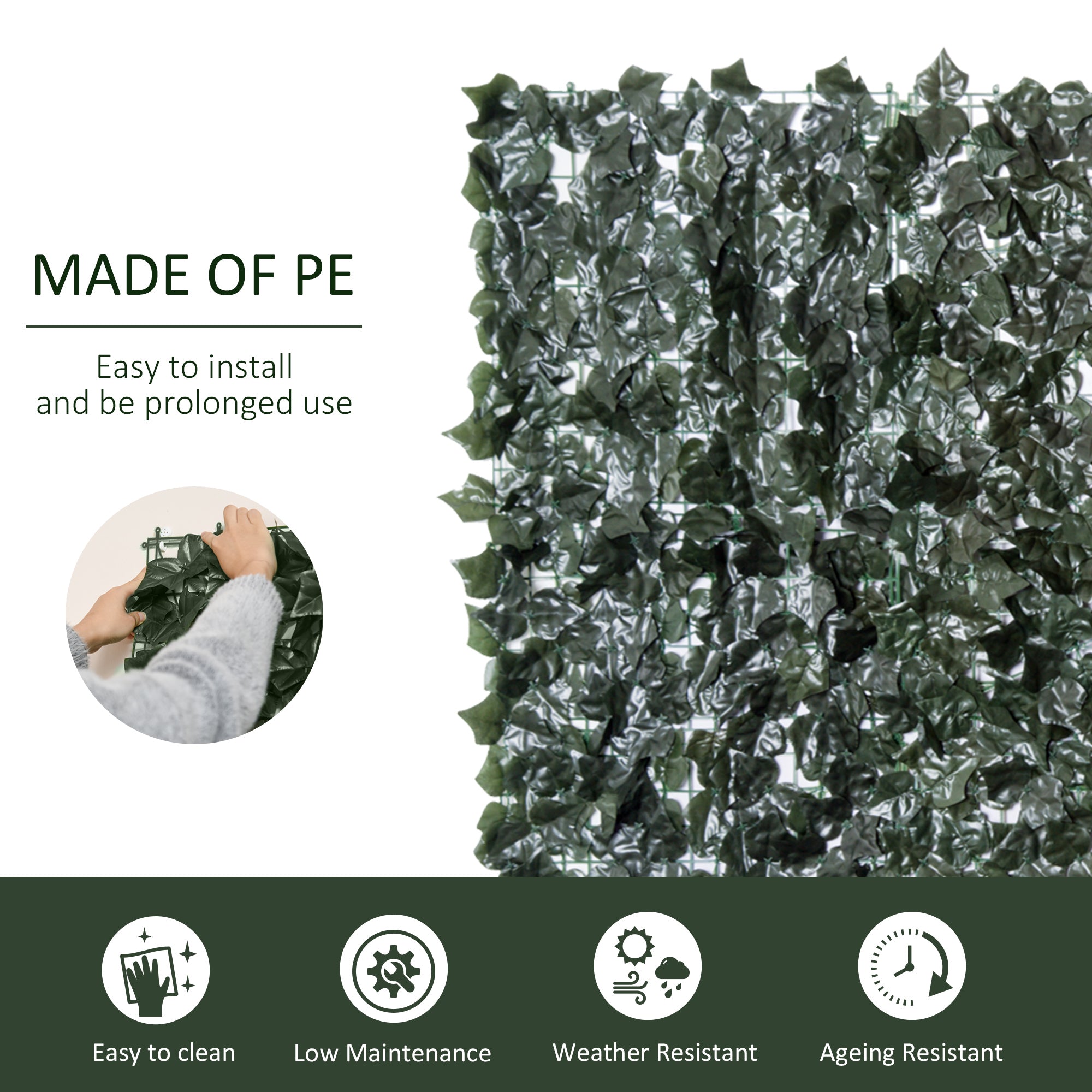 Outsunny Set of Two Artificial Leaf Hedge Screen Privacy Fence Panel for Garden Outdoor Indoor Decor, Dark Green, 3 x 1.5 m - North Peak Garden Furniture