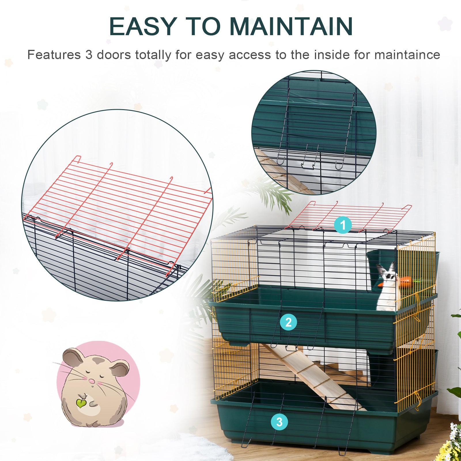 PawHut Indoor Rabbit Guinea Pig Cage Small Animal Cage Two Storey 80 x 44 x 82 cm - North Peak Garden Furniture