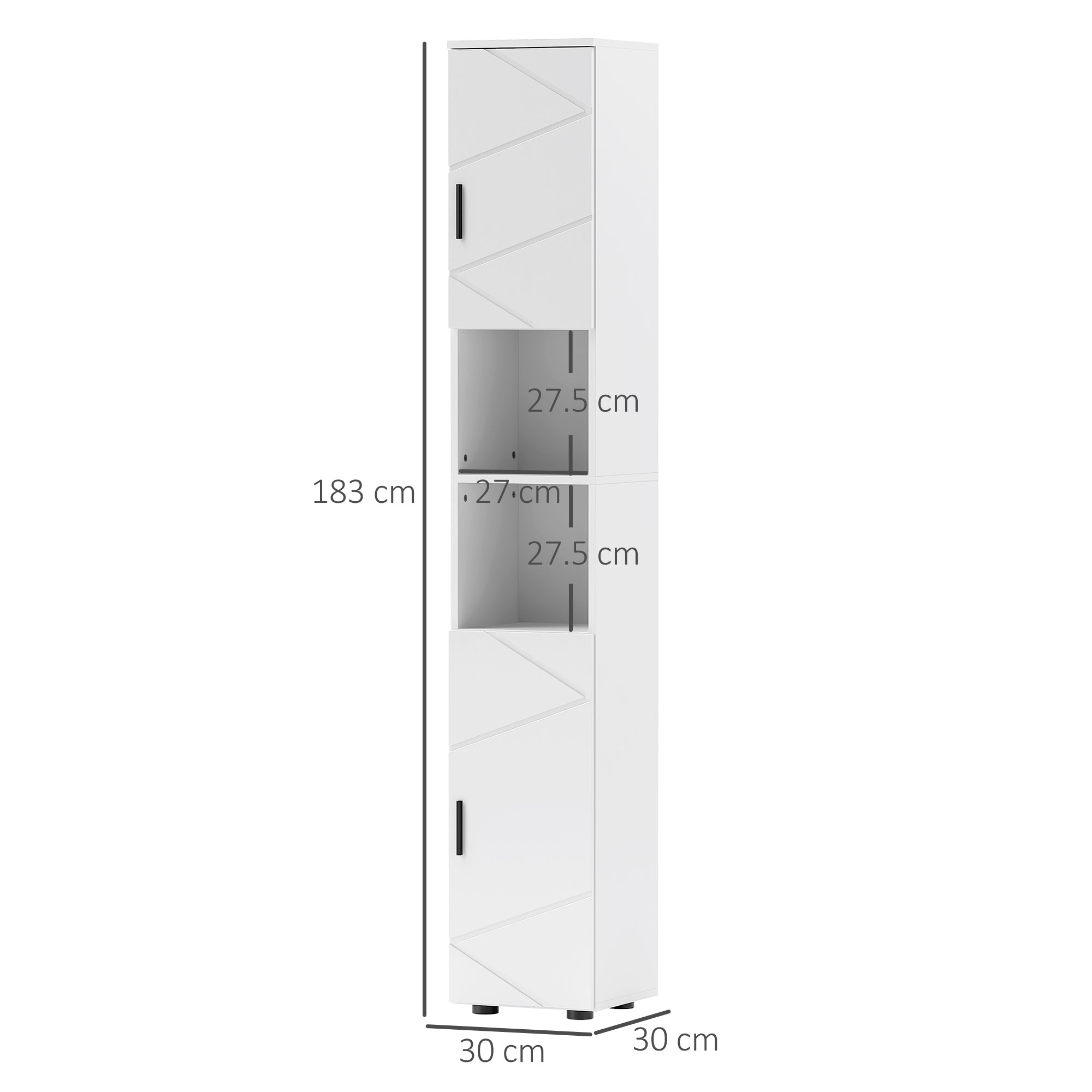 kleankin Line Embossed Tall Bathroom Storage Cabinet - White - North Peak Garden Furniture