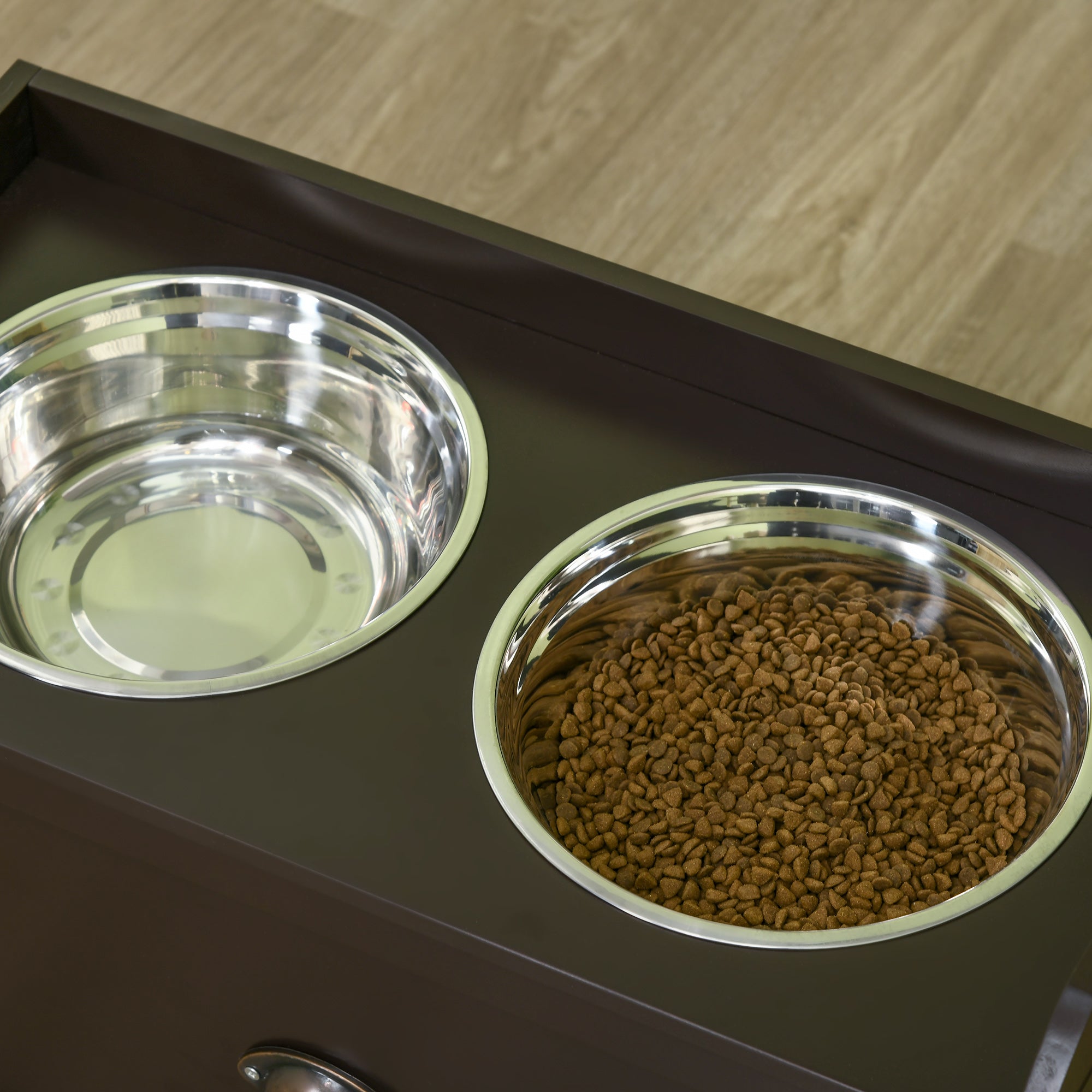PawHut Stainless Steel Raised Dog Bowls, with 21L Storage Drawer for Large Dogs - Brown - North Peak Garden Furniture