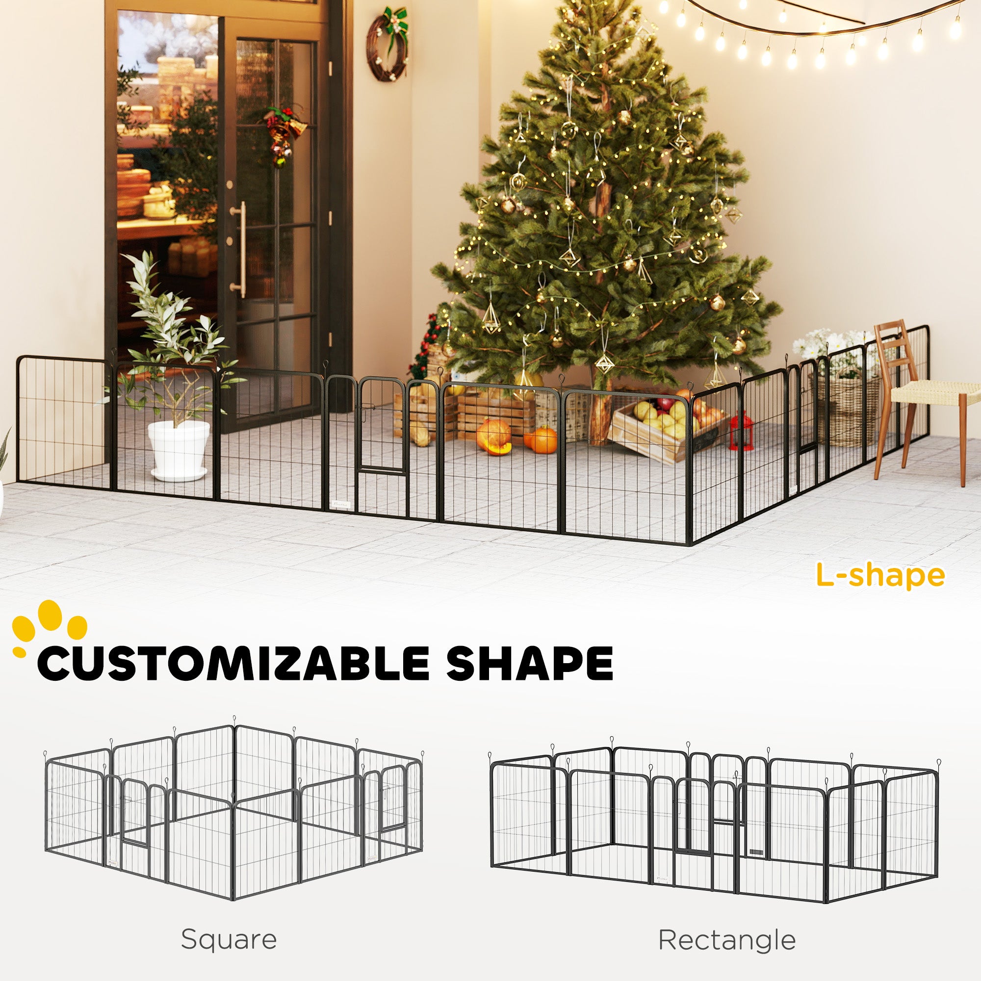PawHut 12 Panels Heavy Duty Dog Playpen with Doors, for Small Dogs, 60cm High, Black - North Peak Garden Furniture