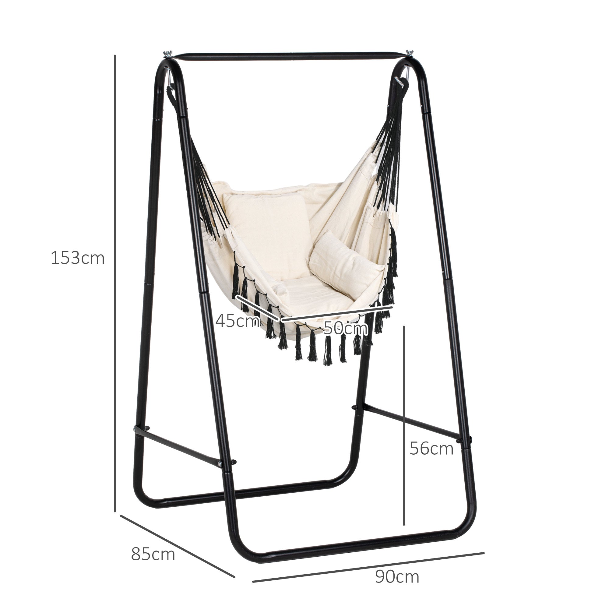 Outsunny Hammock Chair with Stand, Hammock Swing Chair with Cushion, Cream White - North Peak Garden Furniture