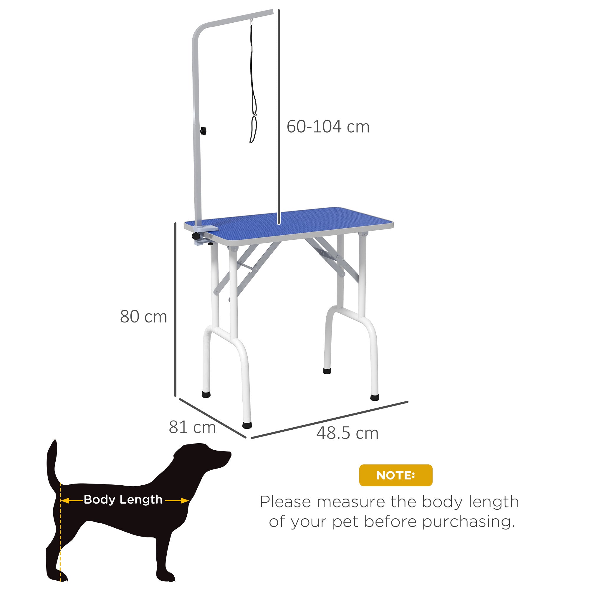 PawHut 32" Foldable Dog Grooming Table Pet Drying Beauty Table Adjustable Fixed Arm Rubber Top, Blue