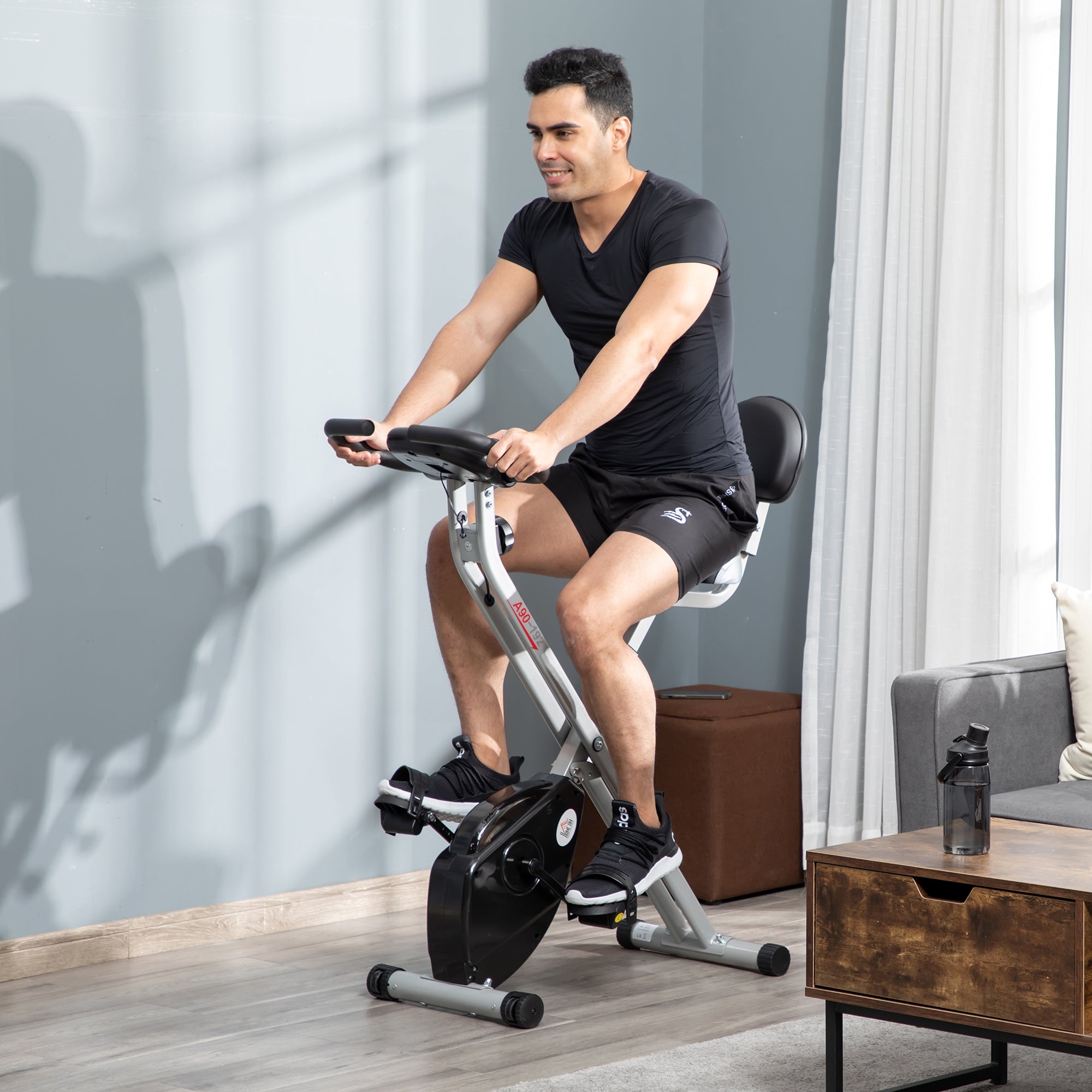 HOMCOM Exercise Bike Fitness Bicycle Indoor trainer Foldable 8-level Magnetic Resistance Adjustable w/LCD Monitor Pulse Sensor, Black - North Peak Garden Furniture