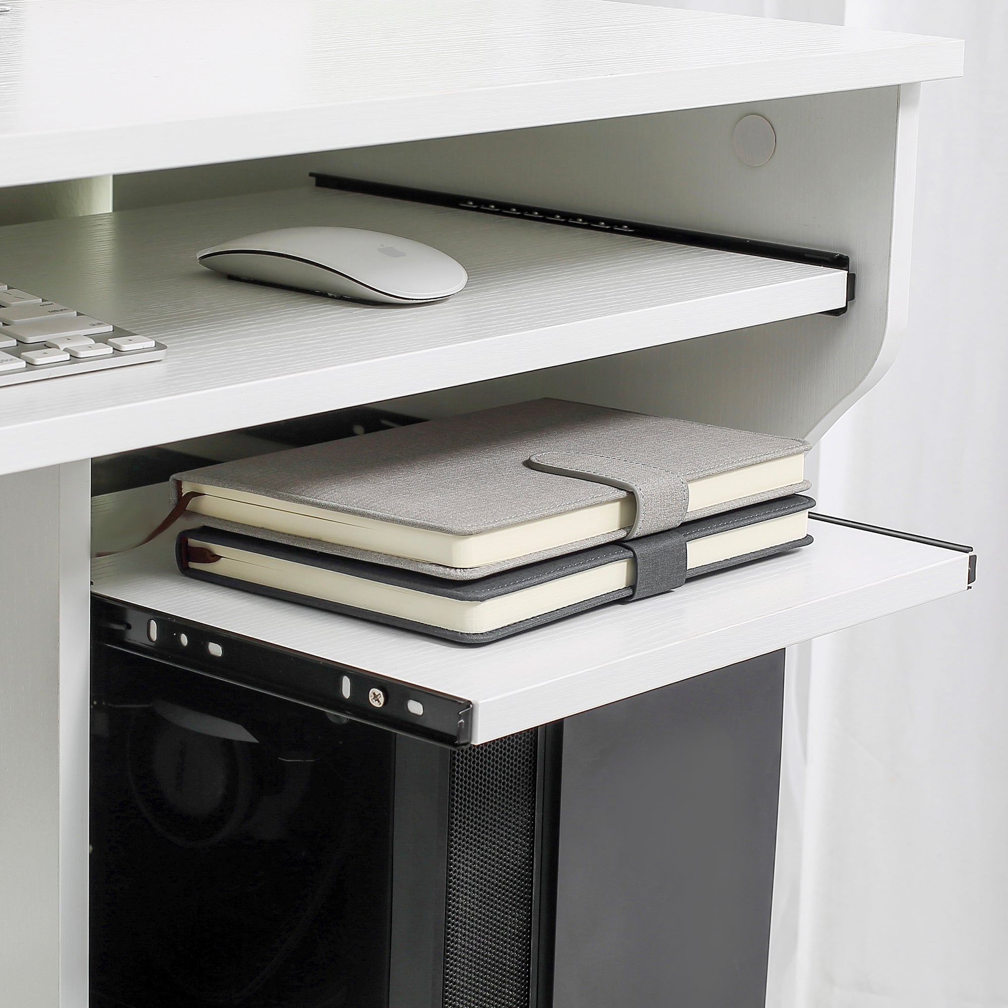 HOMCOM Multi-Storage Compact Work Desk, with Wheels - White - North Peak Garden Furniture