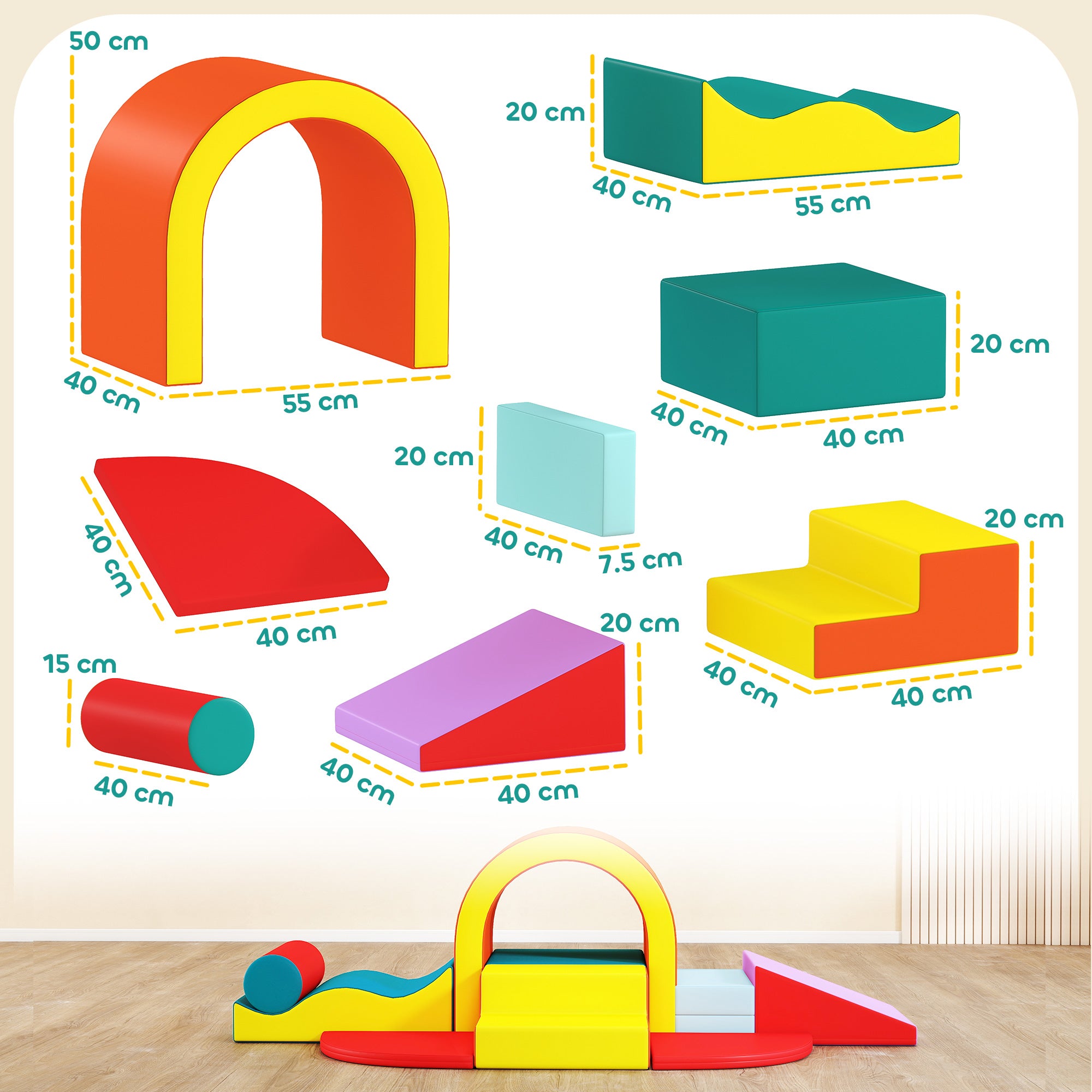 AIYAPLAY Kids Soft Play Set, 10PCs PU Leather Foam Climbing Blocks for Climb and Crawl, Educational Toys for Motor Development