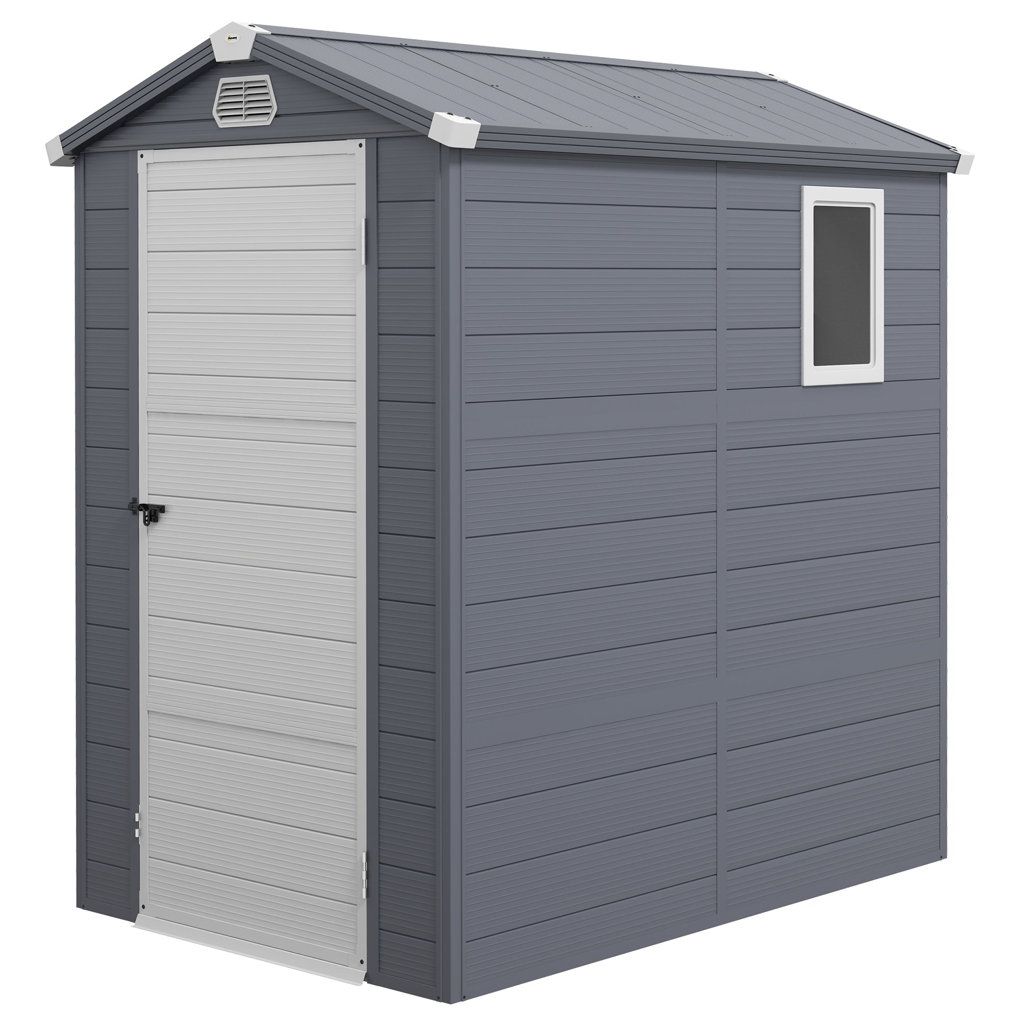 Outsunny 4.4ft x 6.2ft Aluminium Frame and Plastic Wall Shed, with Foundation - Grey - North Peak Garden Furniture