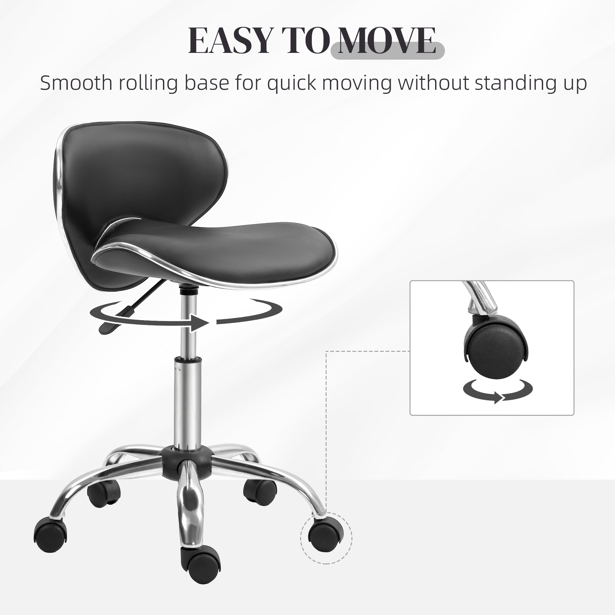 HOMCOM Adjustable Rolling Swivel Beauty Salon Chair, Stool for Spa, Black - North Peak Garden Furniture