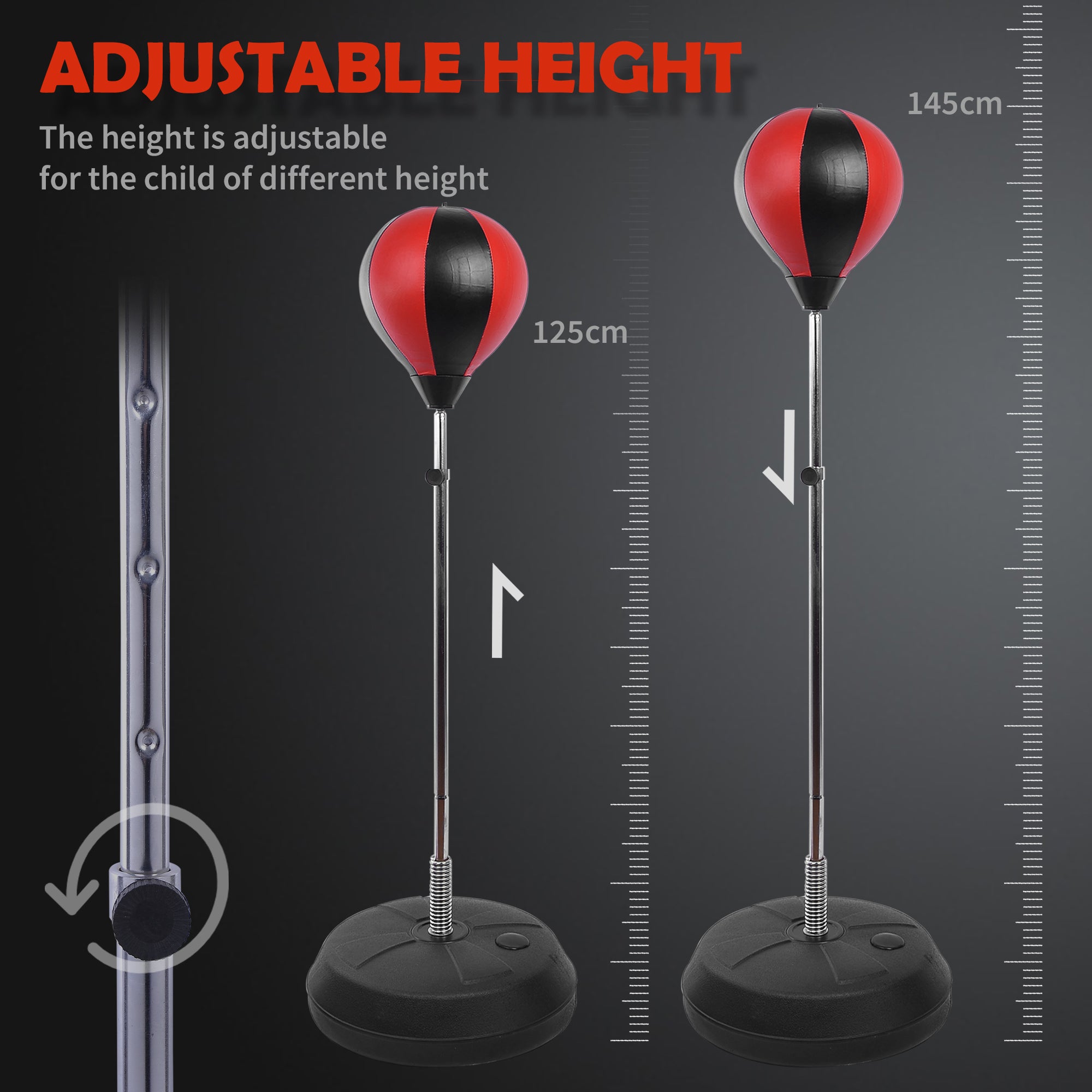 HOMCOM Kids Training Boxing Punch Ball Set 125-145H x Φ43cm with Gloves Air Pump Adjustable Height Freestanding Exercise Training for Kids and Teenagers - North Peak Garden Furniture