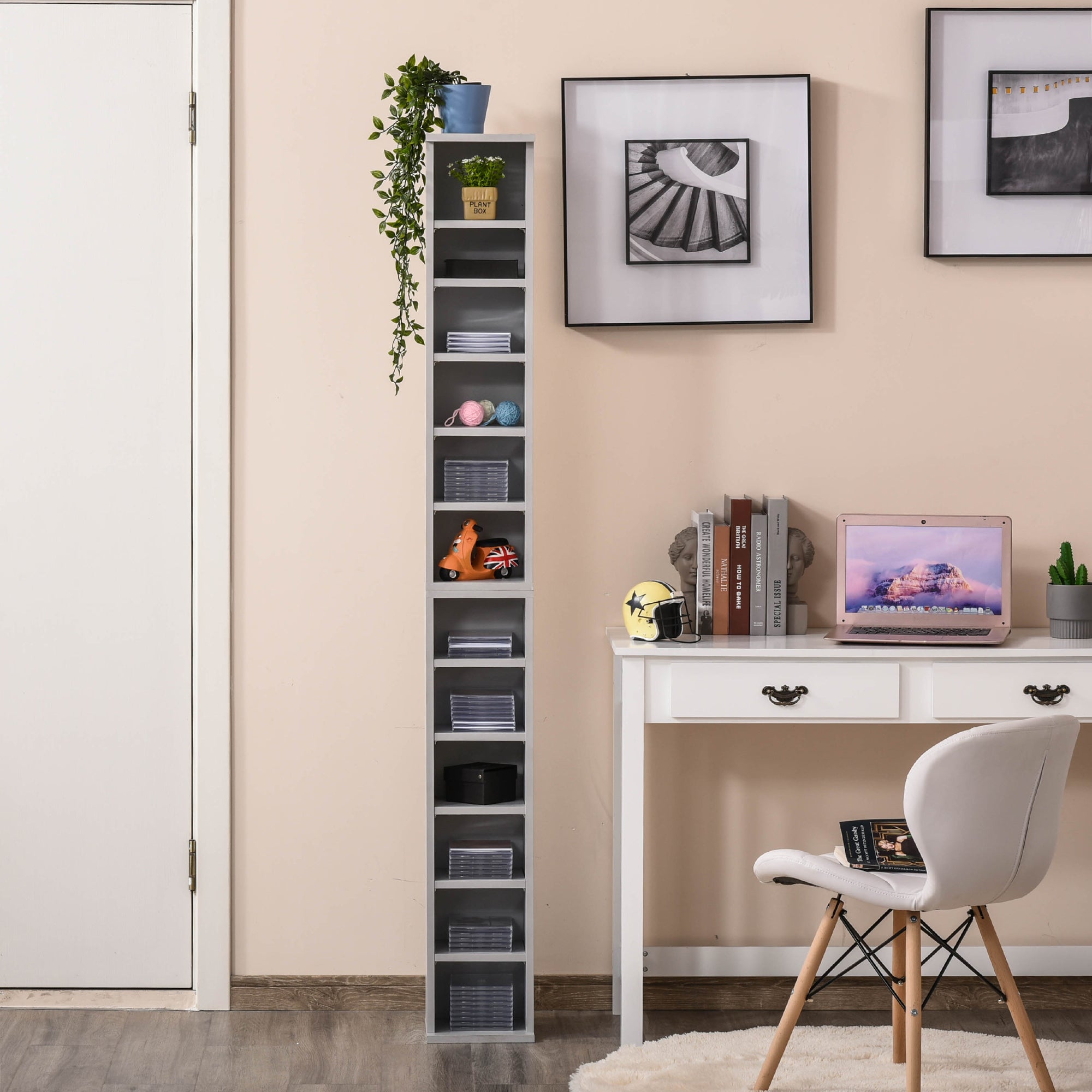 HOMCOM 204 CD Media Display Shelf Unit Set of 2 Blu-Ray Tower Rack w/ Adjustable Shelves Bookcase Storage Organiser, Grey - North Peak Garden Furniture
