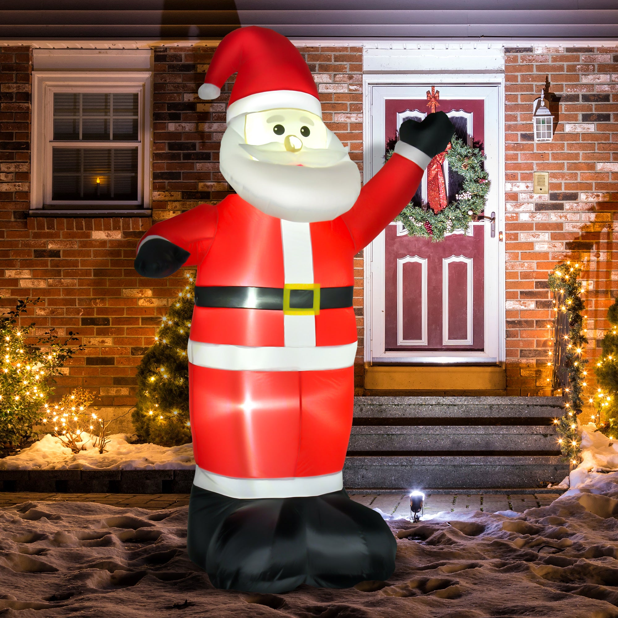 HOMCOM 8ft Inflatable Christmas Santa Claus Xmas Decoration with LED Holiday Air Blown Yard Outdoor Décor - North Peak Garden Furniture