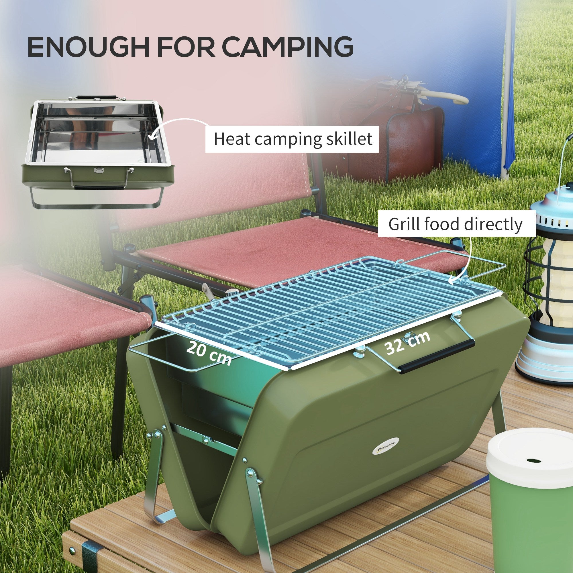 Outsunny Metal Suitable-Style Portable BBQ Grill - Green - North Peak Garden Furniture