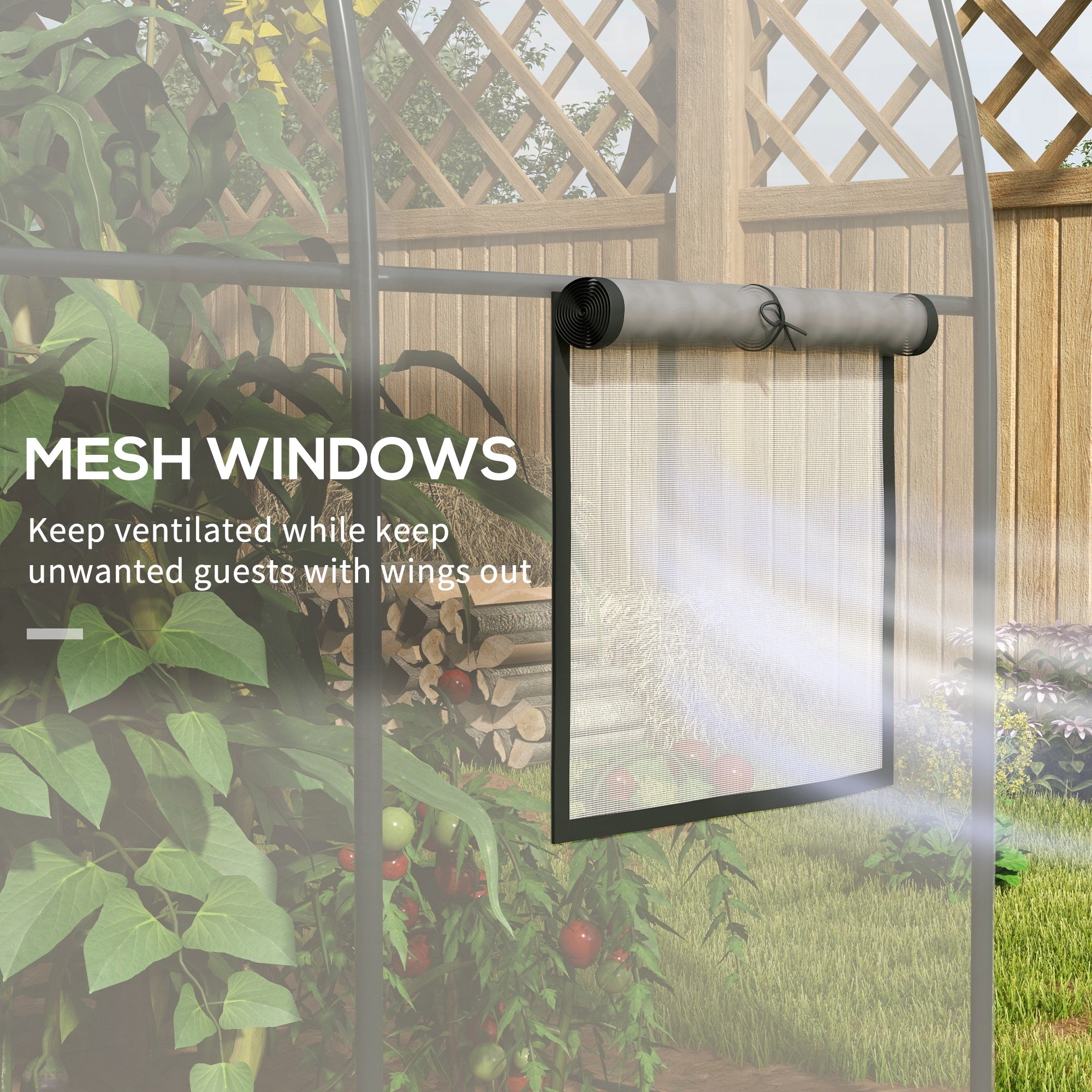 Outsunny Polytunnel Greenhouse Walk-in Grow House with Plasric Cover, Door, Mesh Window and Steel Frame, 3 x 2 x 2m, Clear - North Peak Garden Furniture