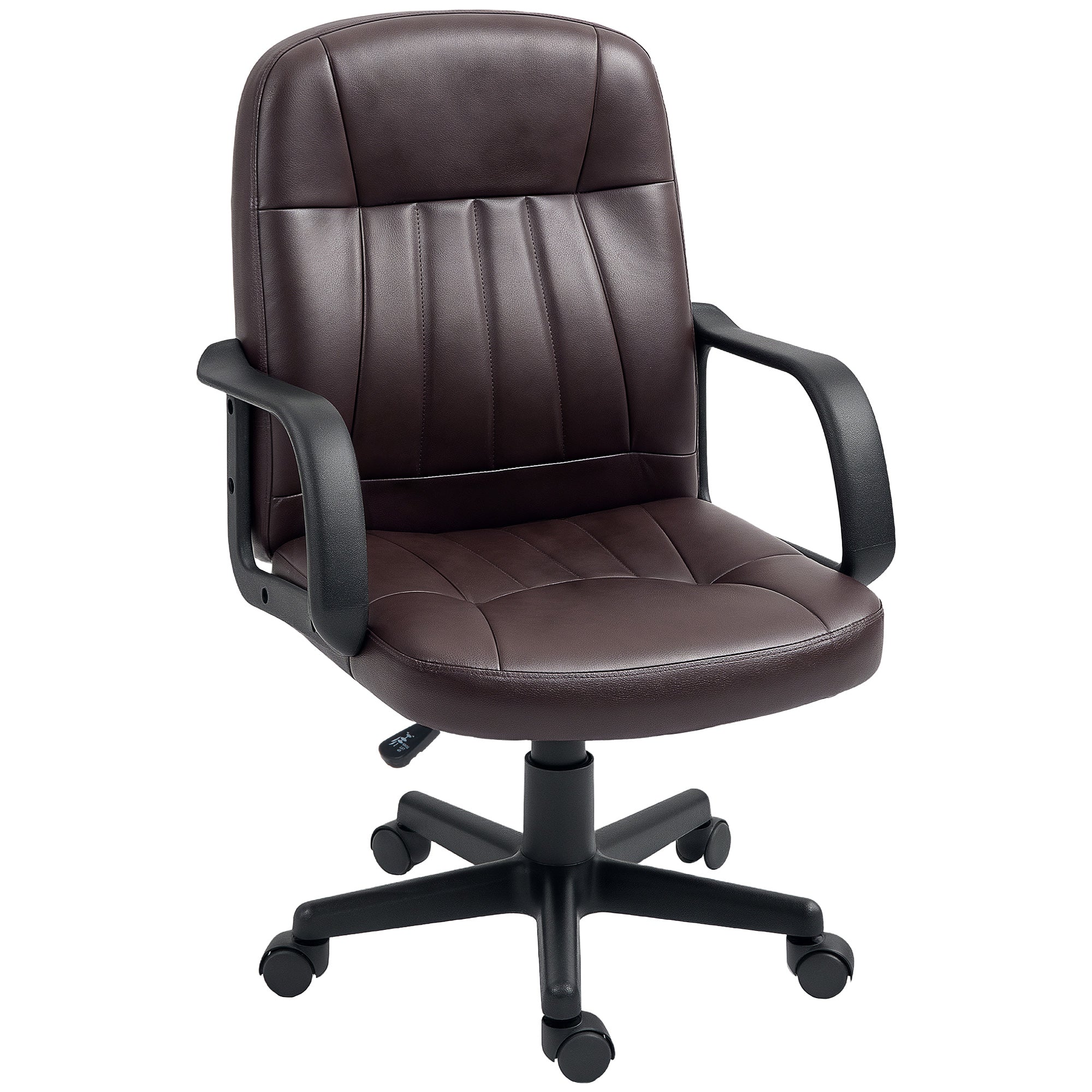 HOMCOM Swivel Executive Chair PU Leather Computer Desk Chair, Dark Brown - North Peak Garden Furniture