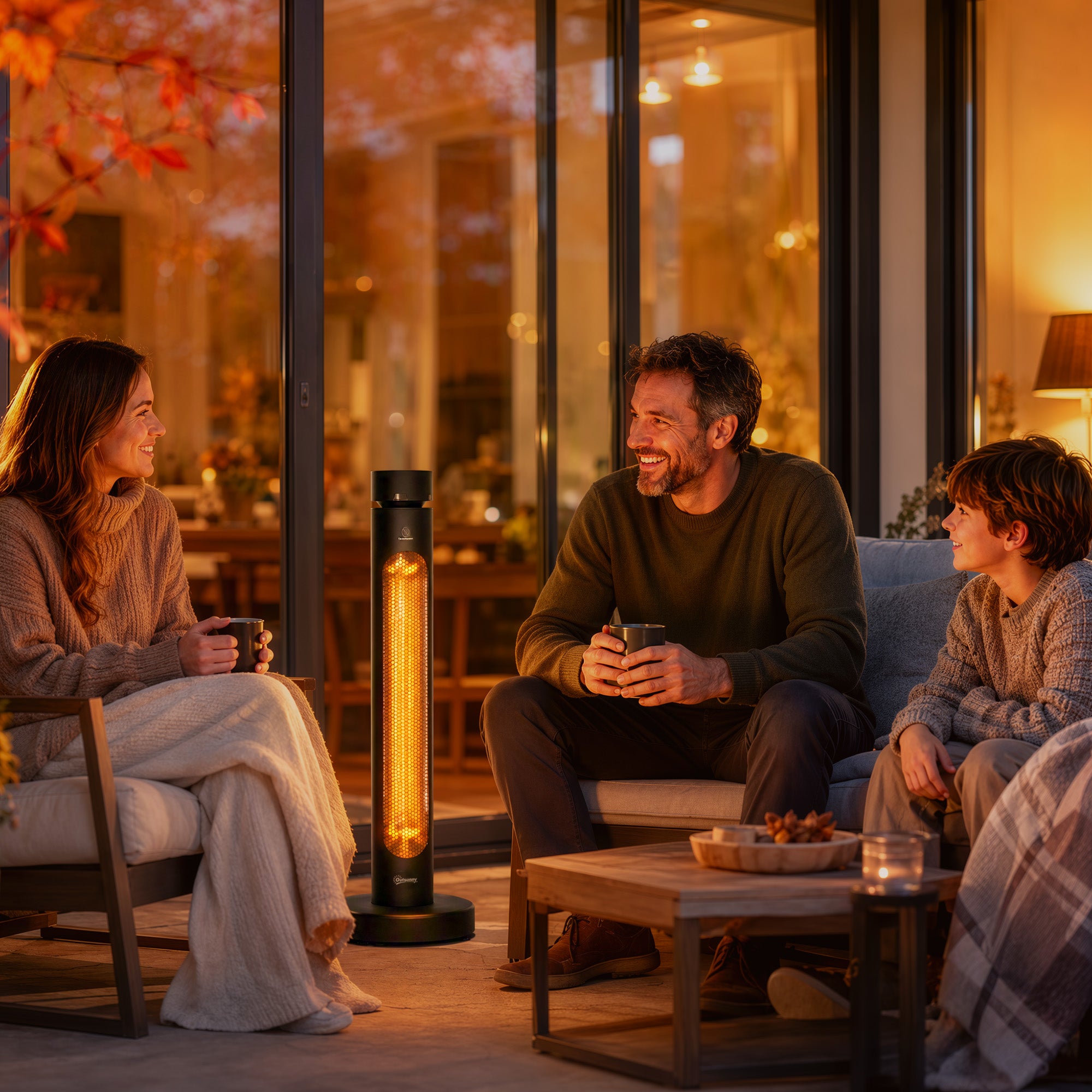 Outsunny 2000 W Electric Infrared Patio Heater, Free Standing Oscillating Outdoor Garden Heater with Knob/Remote Control, Black