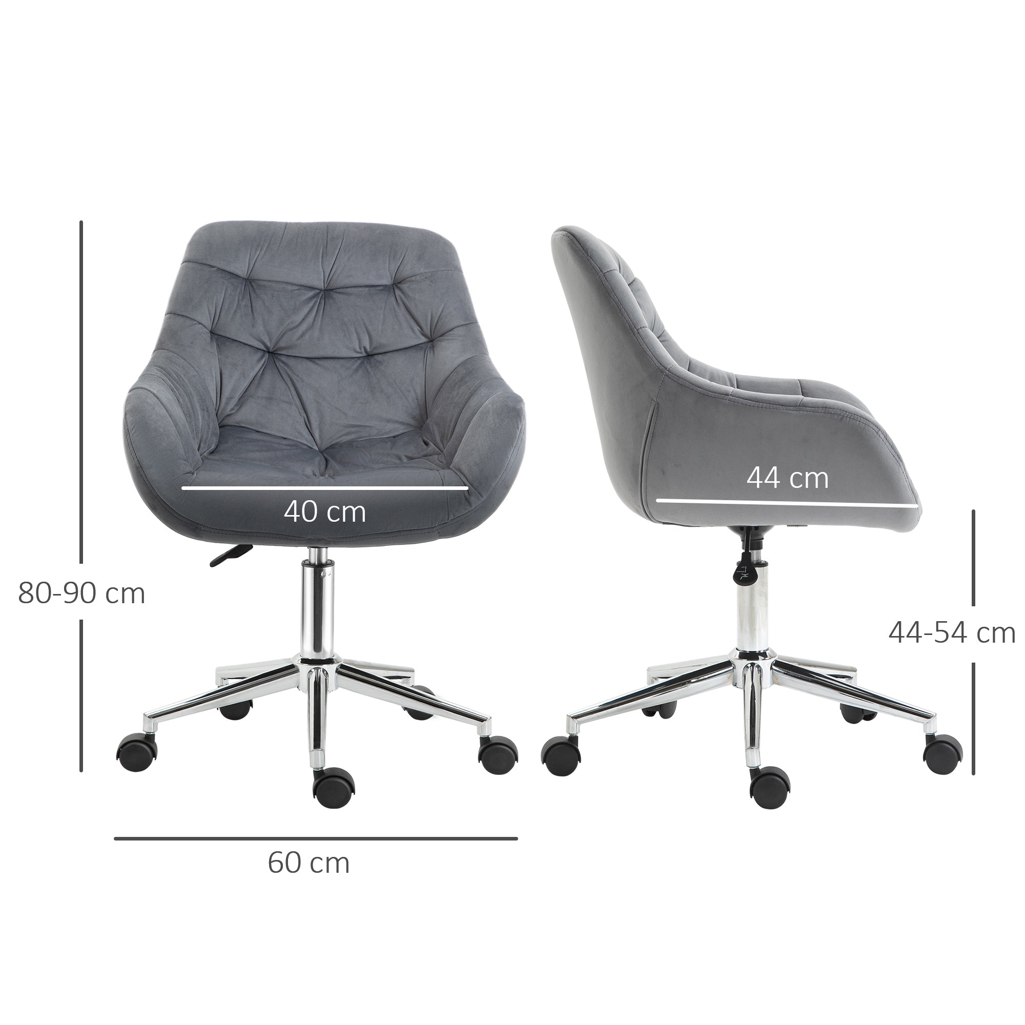 Vinsetto Home Office Chair Velvet Ergonomic Computer Chair Comfy Desk Chair with Adjustable Height, Arm and Back Support, Dark Grey - North Peak Garden Furniture
