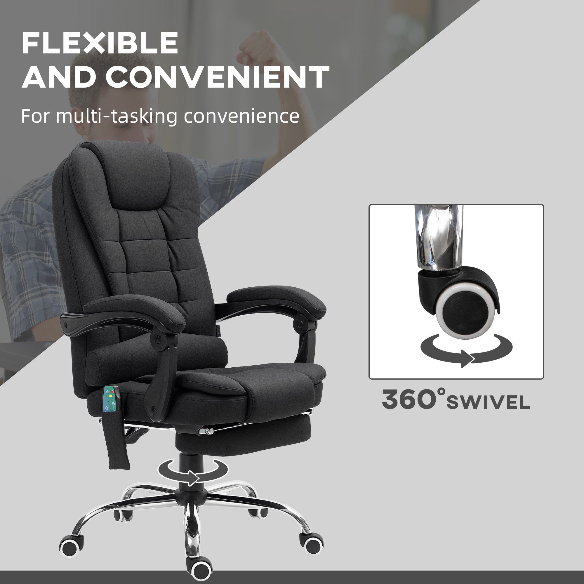 Vinsetto Heated 6 Points Vibration Massage Executive Office Chair Adjustable Swivel Ergonomic High Back Desk Chair Recliner with Footrest Black - North Peak Garden Furniture
