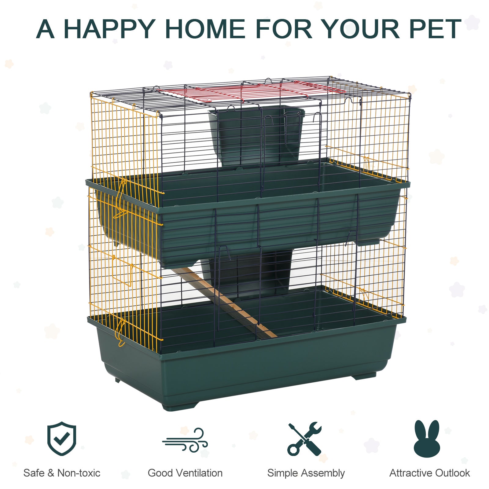 PawHut 2-Story Large Small Animal Cage w/ Accessories for Chinchillas Puppy Guinea Pig