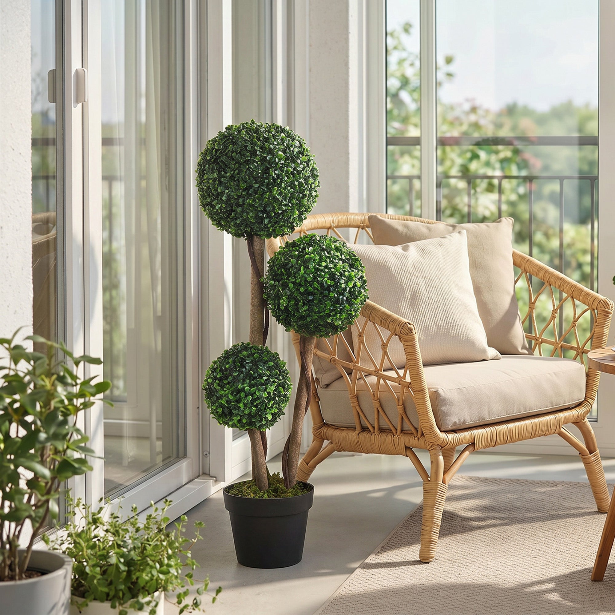 HOMCOM Decorative Artificial Plant Boxwood Ball Topiary Tree in Pot Fake Plant for Home Indoor Outdoor Decor, 90 cm, Dark Green