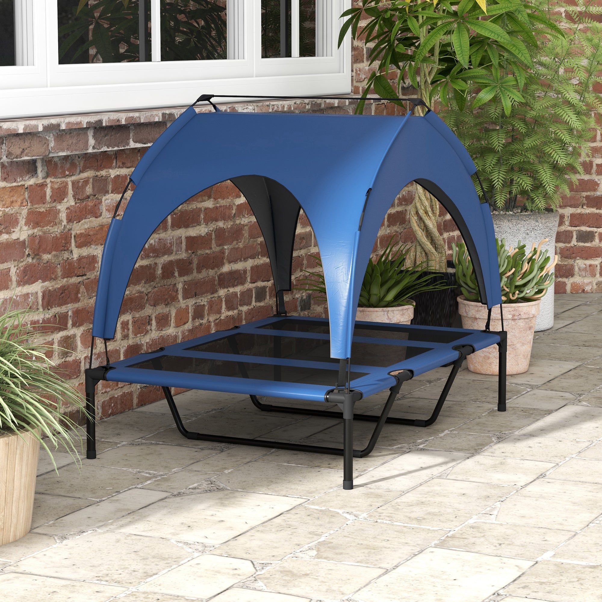PawHut Cooling Raised Pet Bed w/ Washable Breathable Mesh, for Large Dogs, 106 x 76 x 94cm - Dark Blue - North Peak Garden Furniture