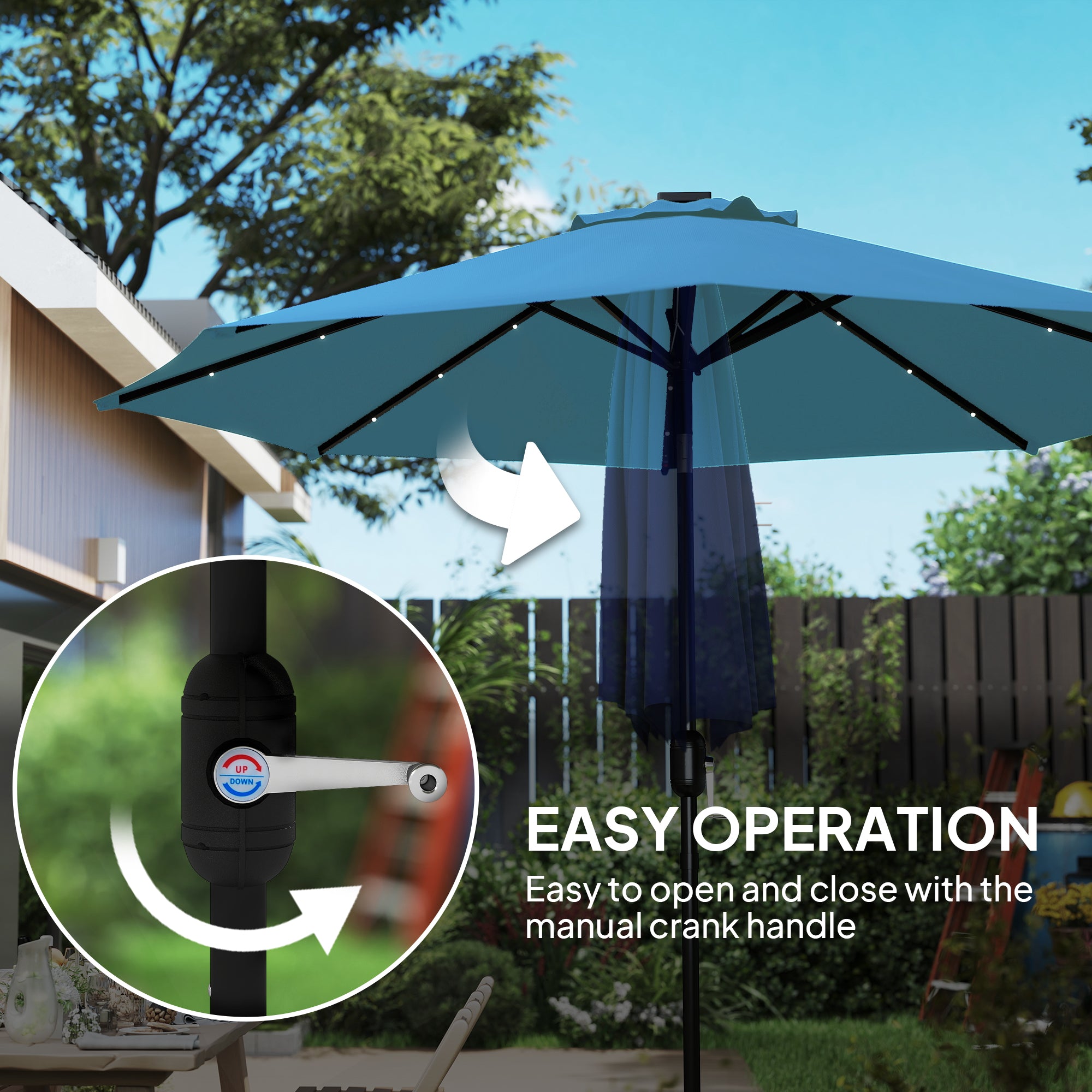 Outsunny 2.7m LED Light Parasol Umbrella - Blue - North Peak Garden Furniture