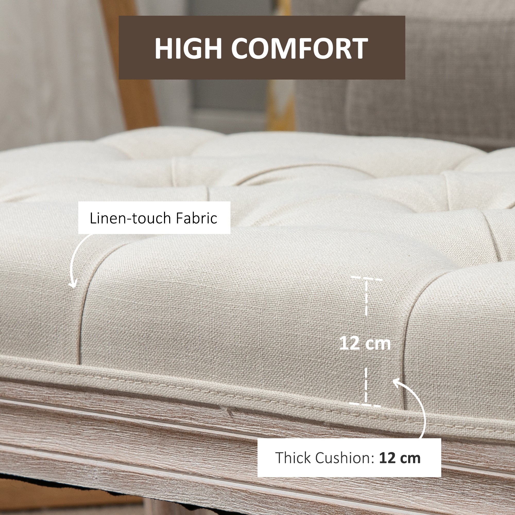 HOMCOM End of Bed Bench, Window Seat, Tufted Bench for Bedroom, Hallway, Living Room, Cream White - North Peak Garden Furniture