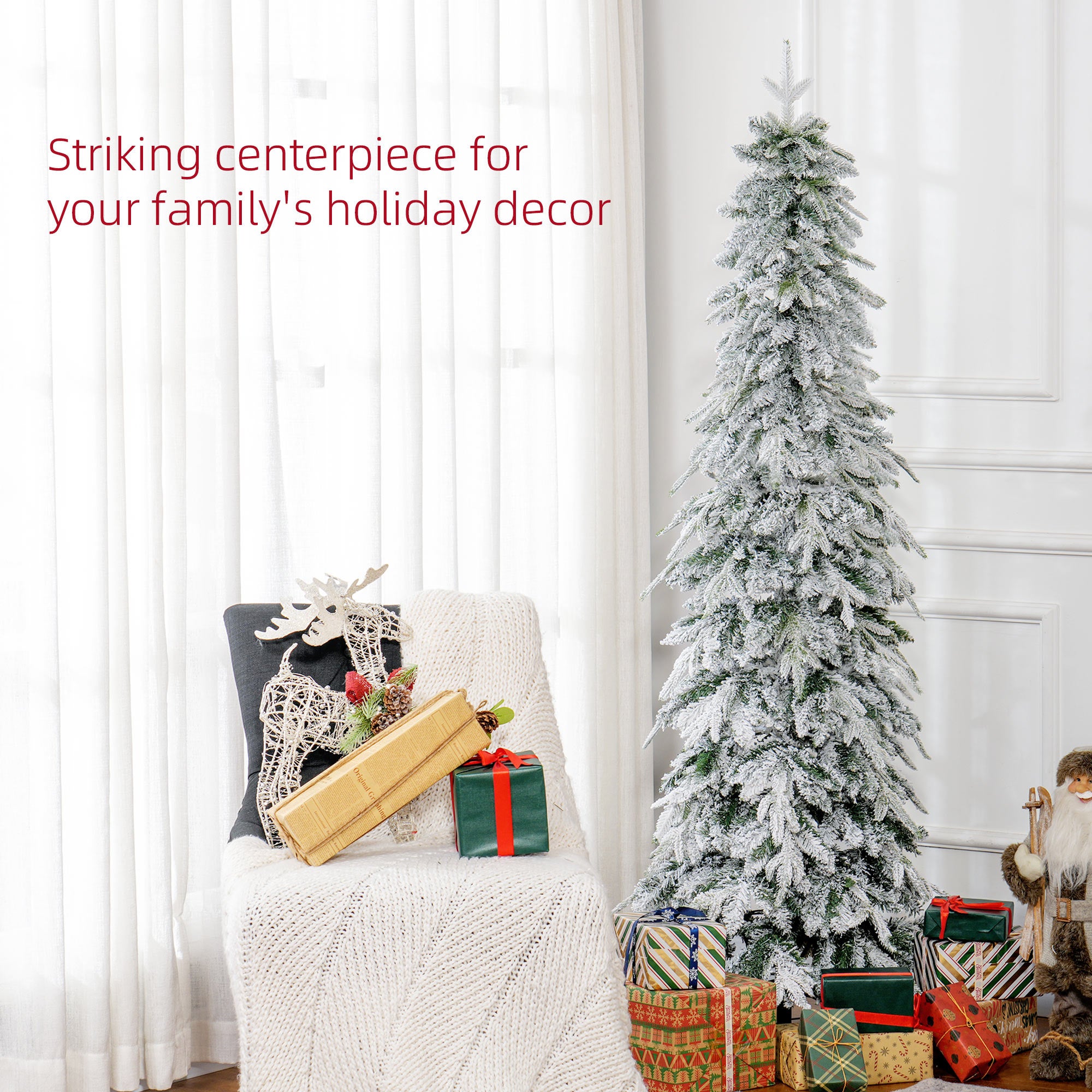 HOMCOM 6ft Snow-Covered Unlit Artificial Christmas Tree - North Peak Garden Furniture