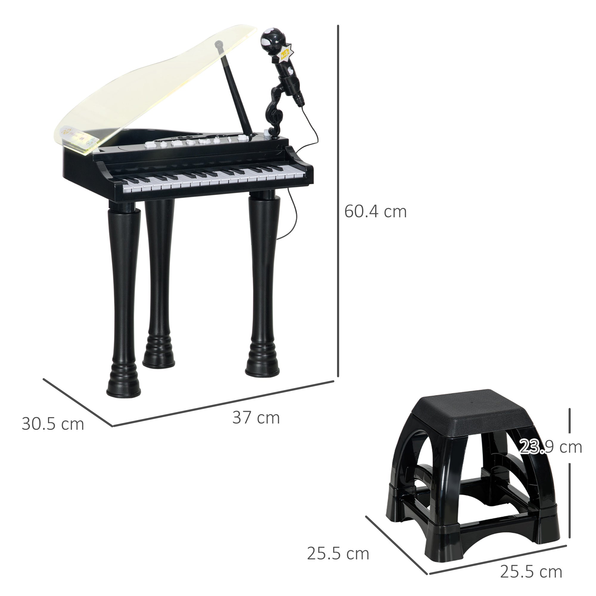 AIYAPLAY 32-Key Kids Piano Keyboard, with Stool, Lights, Microphone, Sounds, Removable Legs - Black - North Peak Garden Furniture