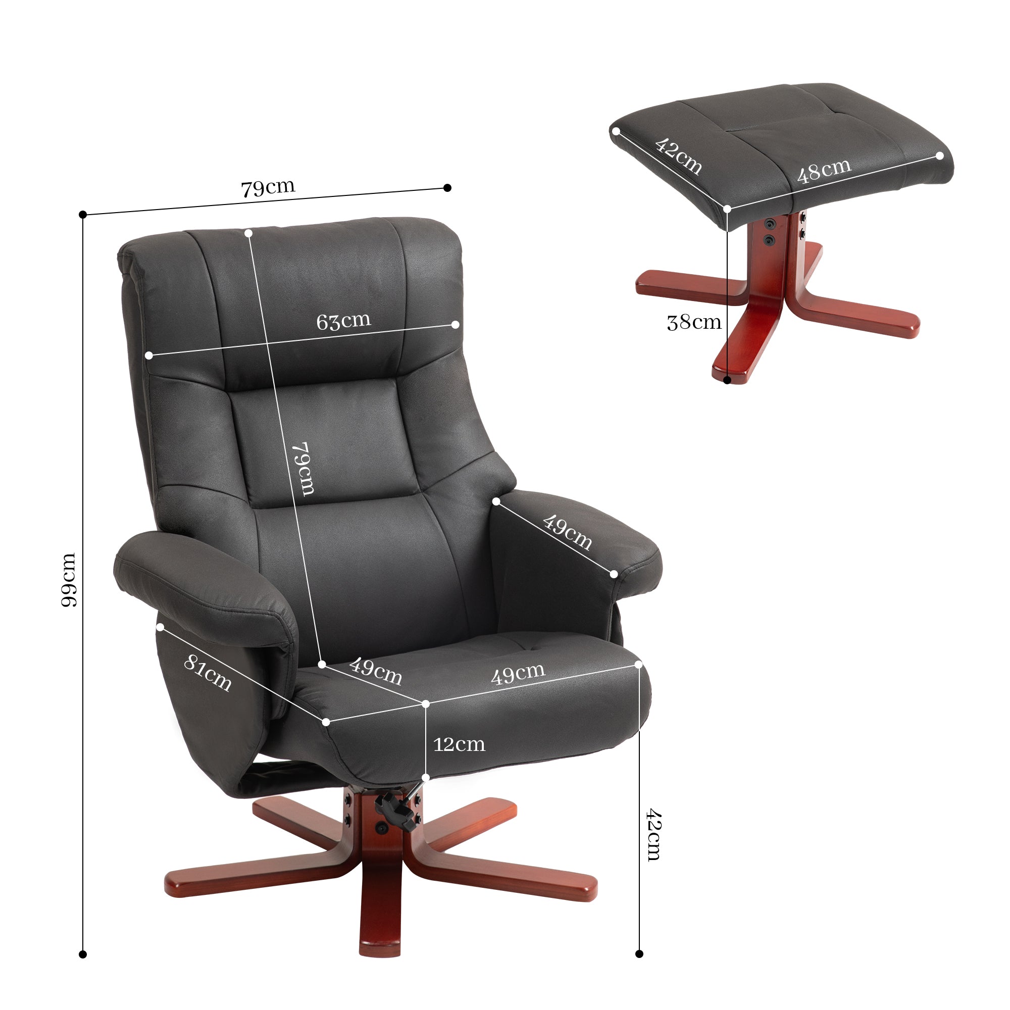 HOMCOM Faux Microfibre Leather Manual Recliner and Footstool Set - Black - North Peak Garden Furniture