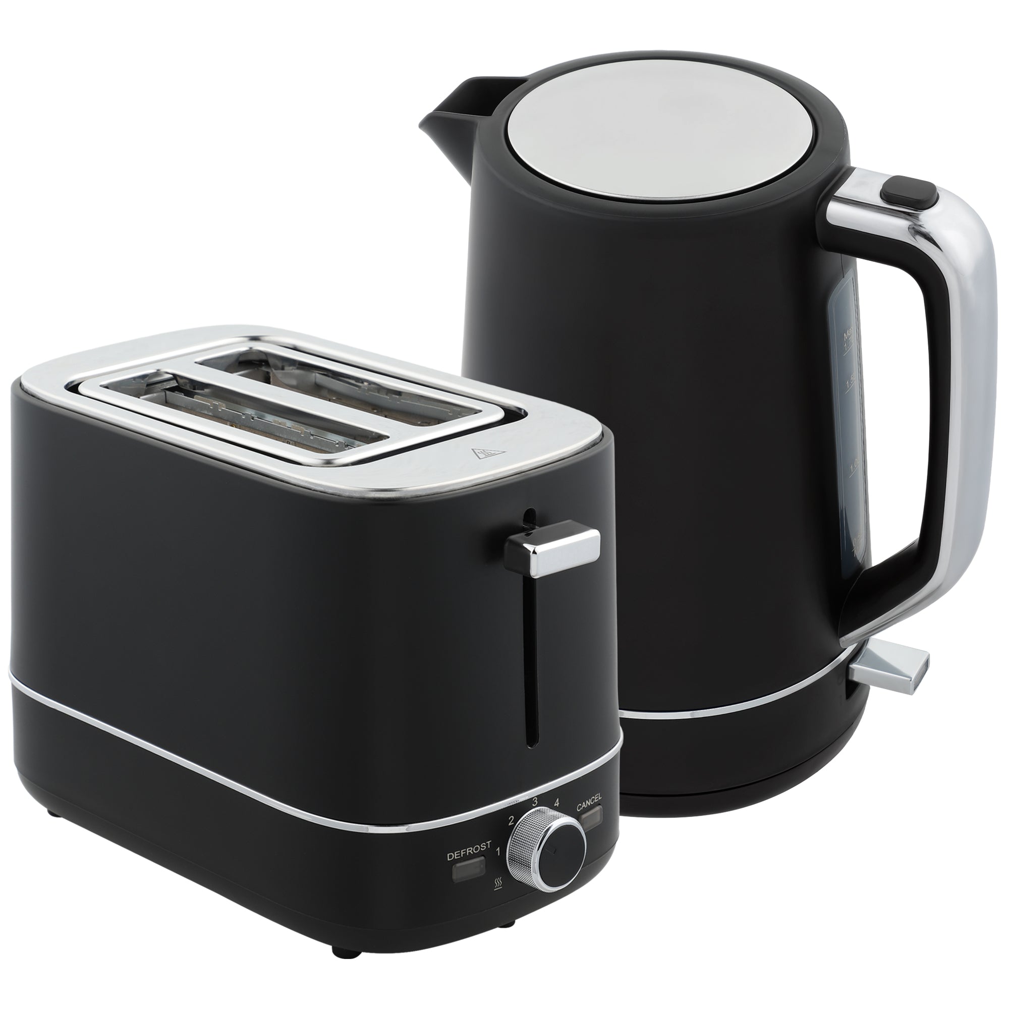 HOMCOM Kettle and Toaster Set, 1.7L 3000W Fast Boil Kettle & 2 Slice Toaster Kitchen Set with 6 Level Browning Controls, Defrost, Reheat, Black - North Peak Garden Furniture