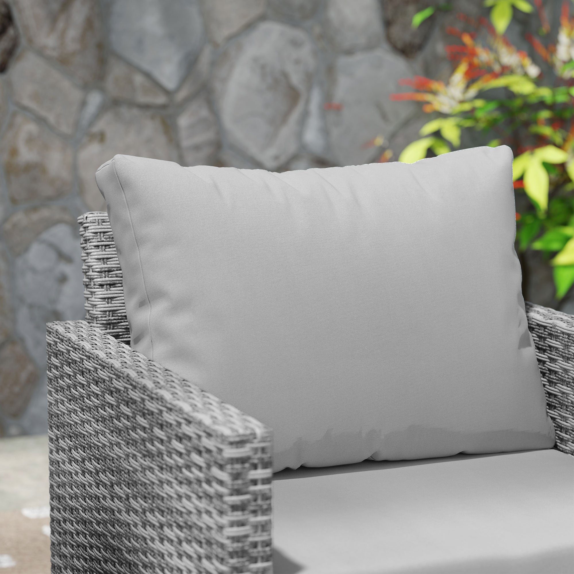 Outsunny 3 Pieces Rattan Bistro Set with 4 Cushions, Wicker Garden Furniture Set, Glass Top Coffee Table and Chairs for Outdoor Patio, Balcony, Terrace and Conservatory, Grey - North Peak Garden Furniture