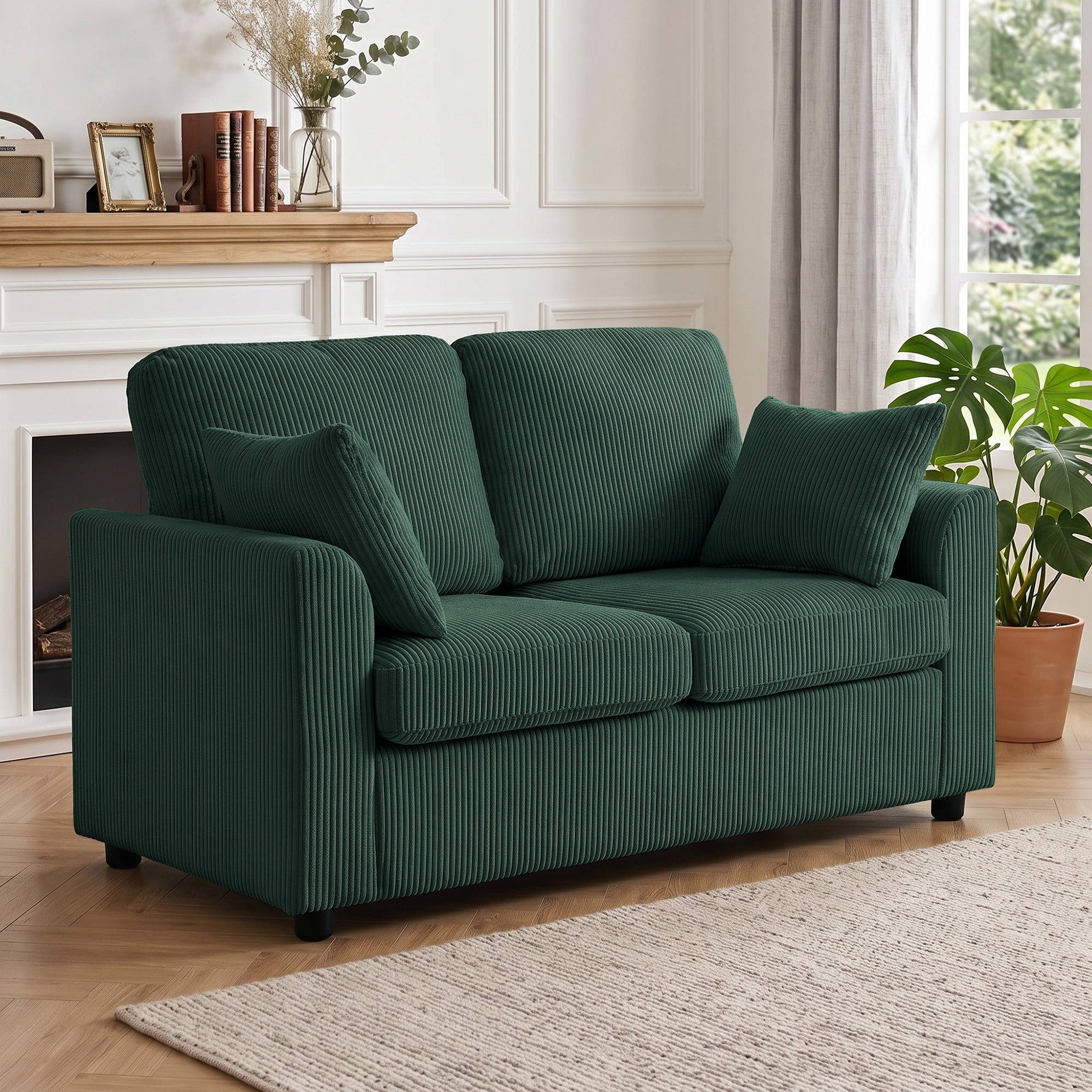 HOMCOM 2 Seater Sofa, Corduroy Small Couch with Spring Cushion, Wide and Deep Seat, Dark Green