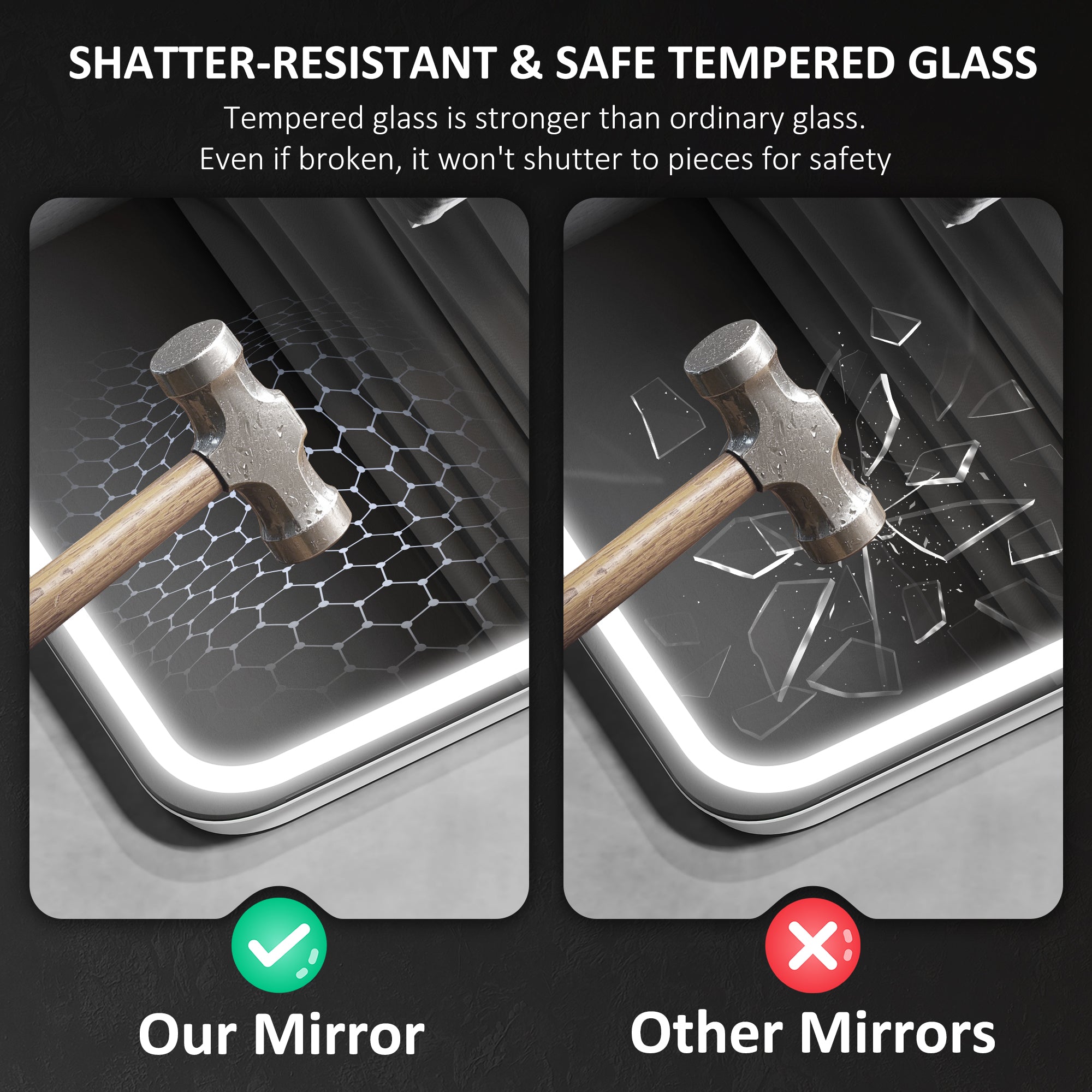 HOMCOM 50 x 70 cm Bluetooth LED Bathroom Mirror with Anti-Fog - Silver Tone - North Peak Garden Furniture