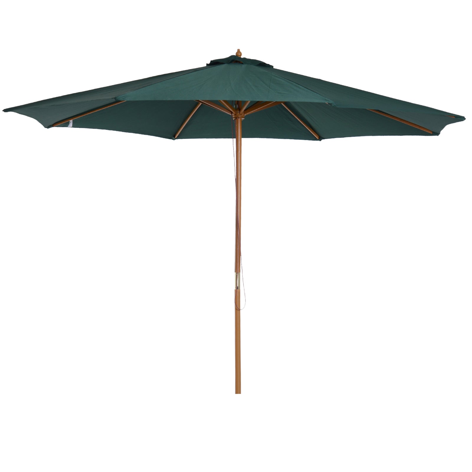 Outsunny 3(m) Wooden Patio Umbrella, Pulley Operated Garden Parasol with Rope Pulley Mechanism and 8 Ribs, Dark Green - North Peak Garden Furniture