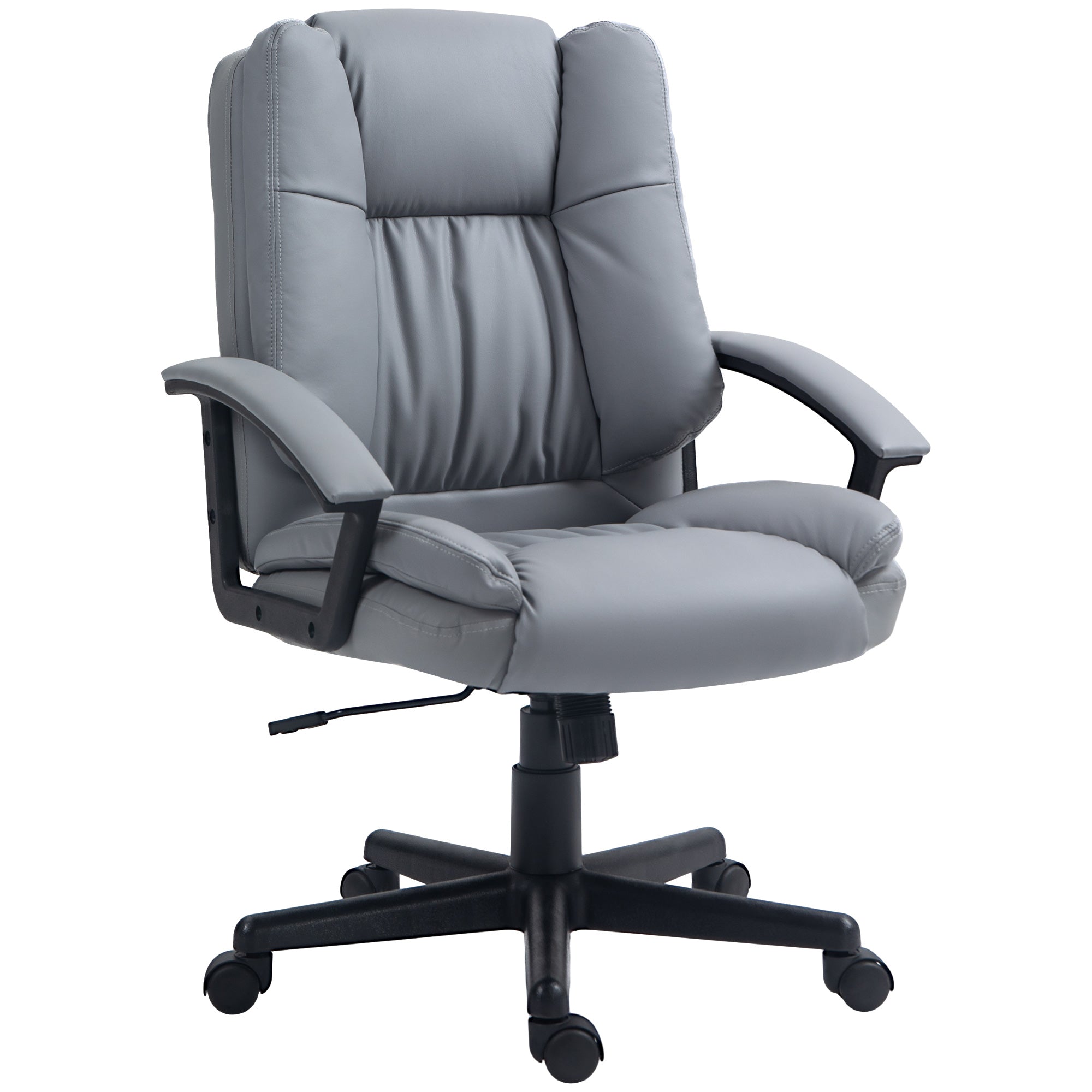 HOMCOM Office Chair, Faux Leather Computer Desk Chair, Mid Back Executive Chair with Adjustable Height and Swivel Rolling Wheels for Home Study, Light Grey - North Peak Garden Furniture