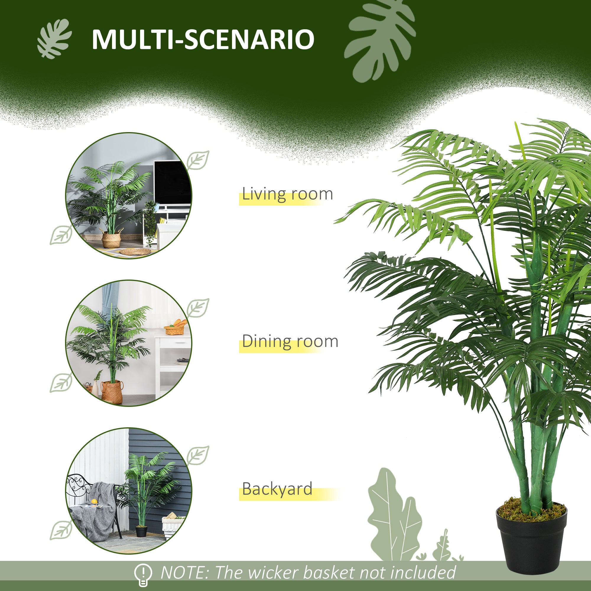 Outsunny 2 Pack Artificial Plant Palm Tree in Pot, Fake Plants for Home Indoor Outdoor Decor, 125cm, Green - North Peak Garden Furniture