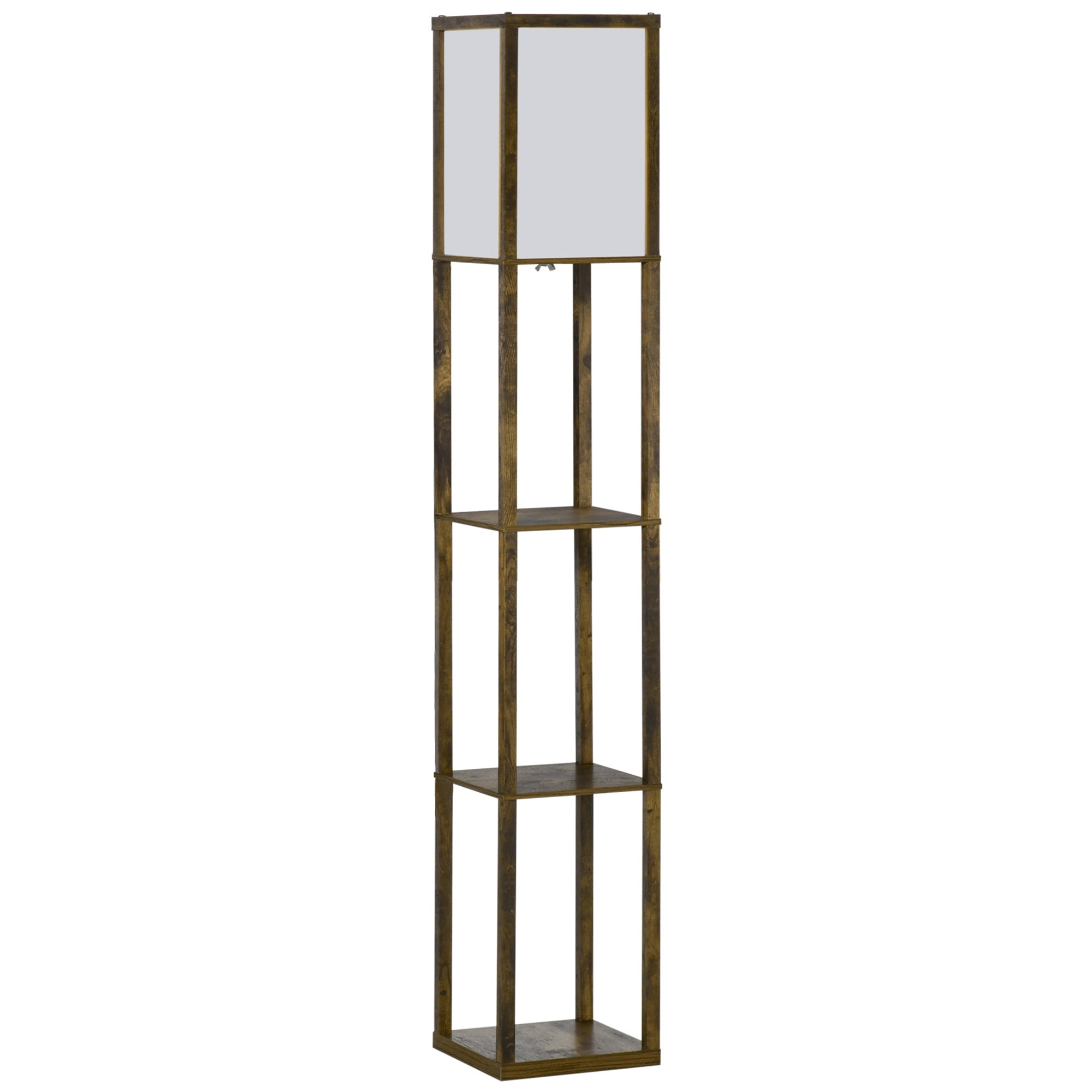 HOMCOM 3-Tier Floor Lamp, Floor Light with Storage Shelf, Reading Standing Lamp for Living Room, Bedroom, Kitchen, Dining Room, Office, Dorm, 160cm, Brown - North Peak Garden Furniture