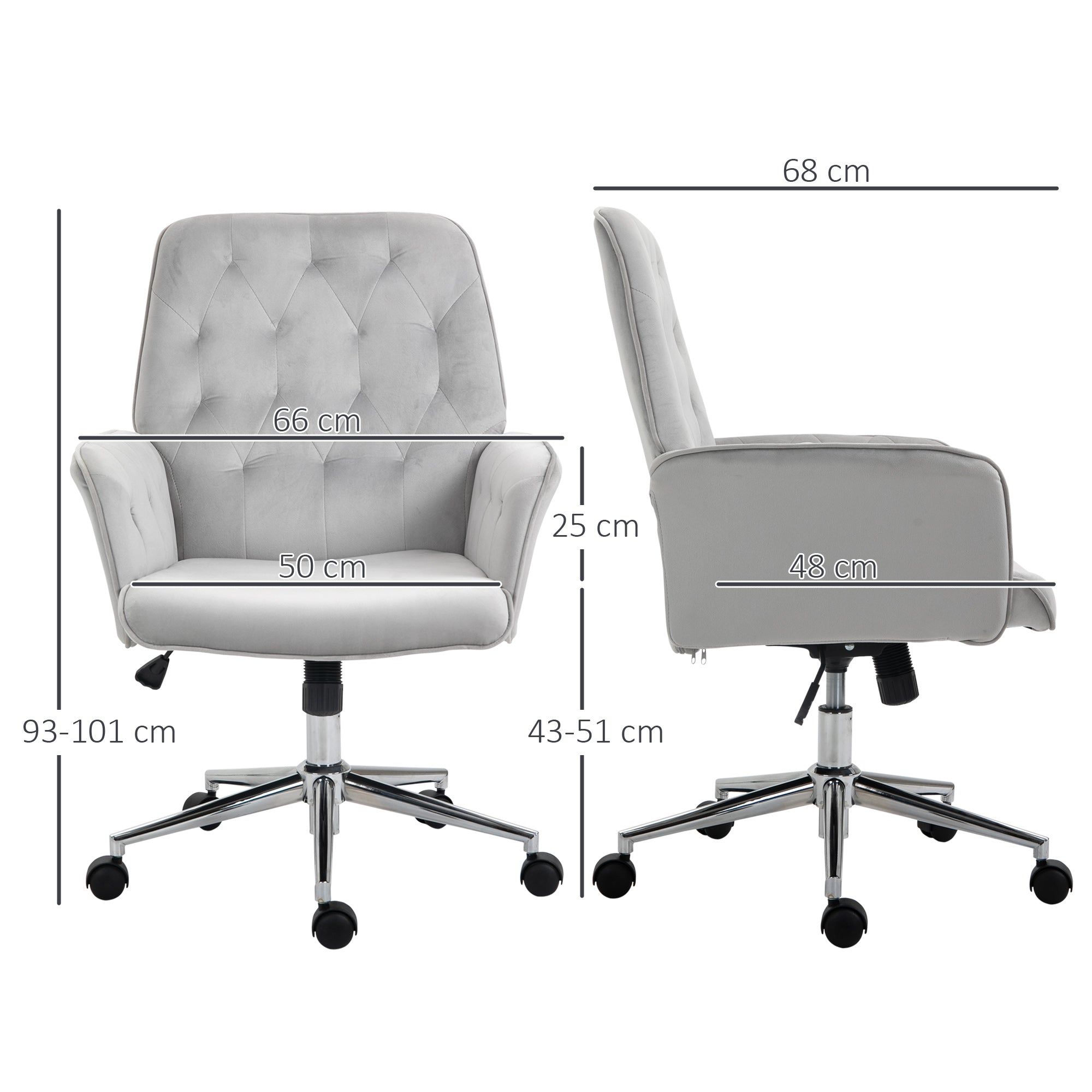 Vinsetto Linen Computer Chair with Armrest, Modern Swivel Chair with Adjustable Height, Light Grey - North Peak Garden Furniture
