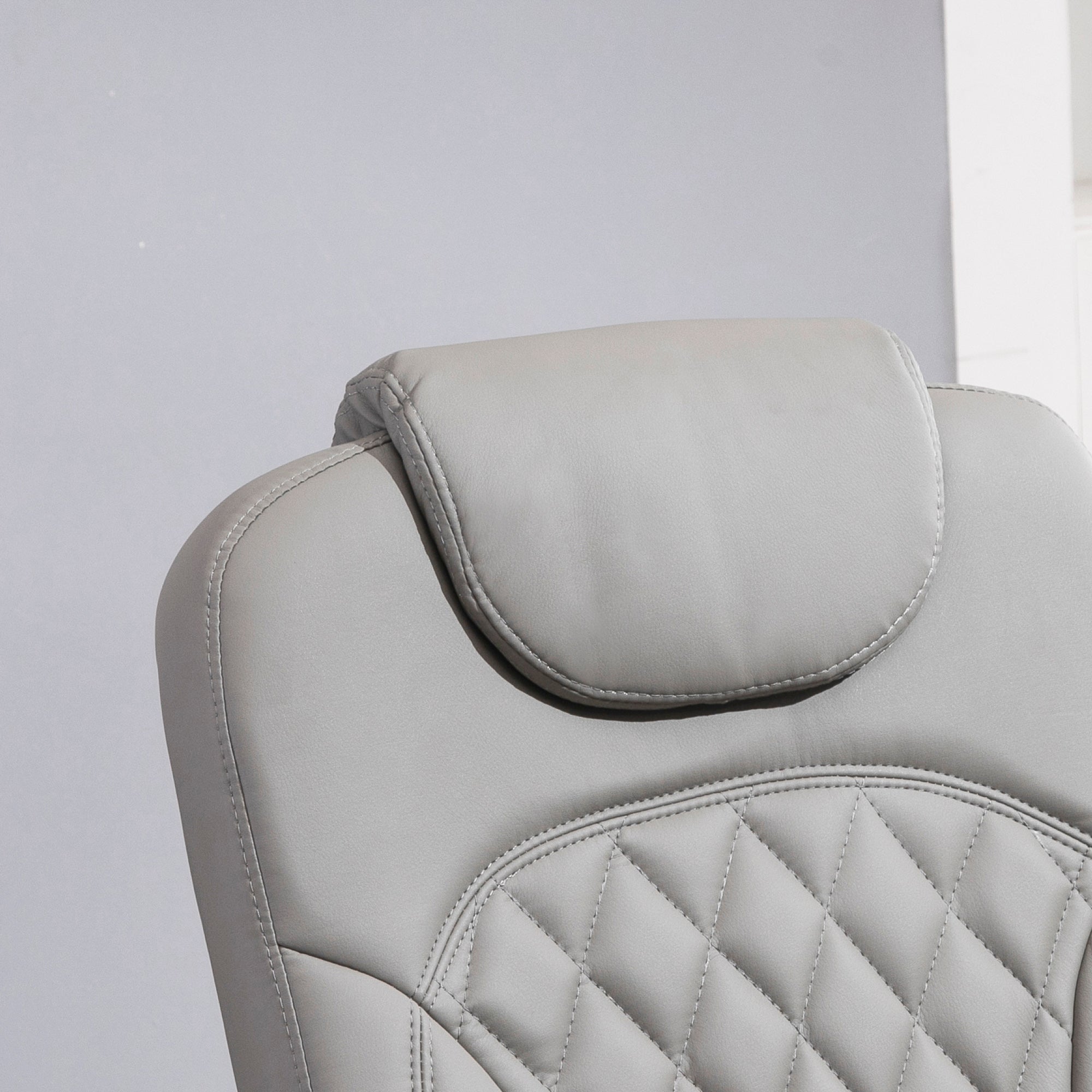 HOMCOM PU Recliner Chair with Footrest, Headrest, Round Wooden Base, Lounge Reading Armchair for Living Room, Bedroom and Office, Grey - North Peak Garden Furniture