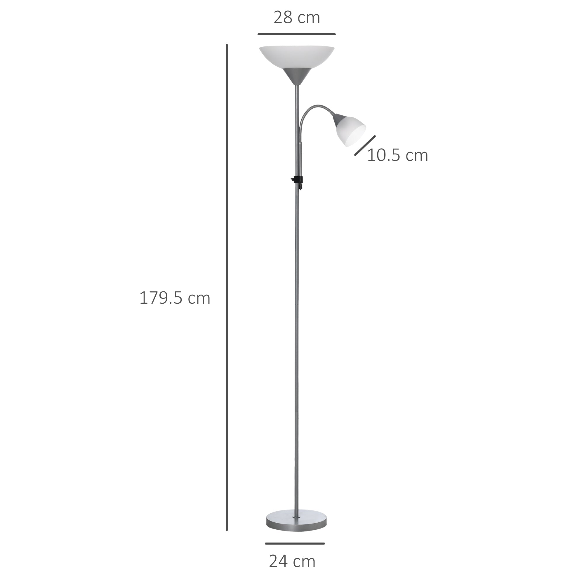 HOMCOM Modern Floor Lamp, Uplighter 2-Light Reading Lamp with Adjustable Heads, Tall Standing Lamp for Living Room, Bedroom, Office - North Peak Garden Furniture