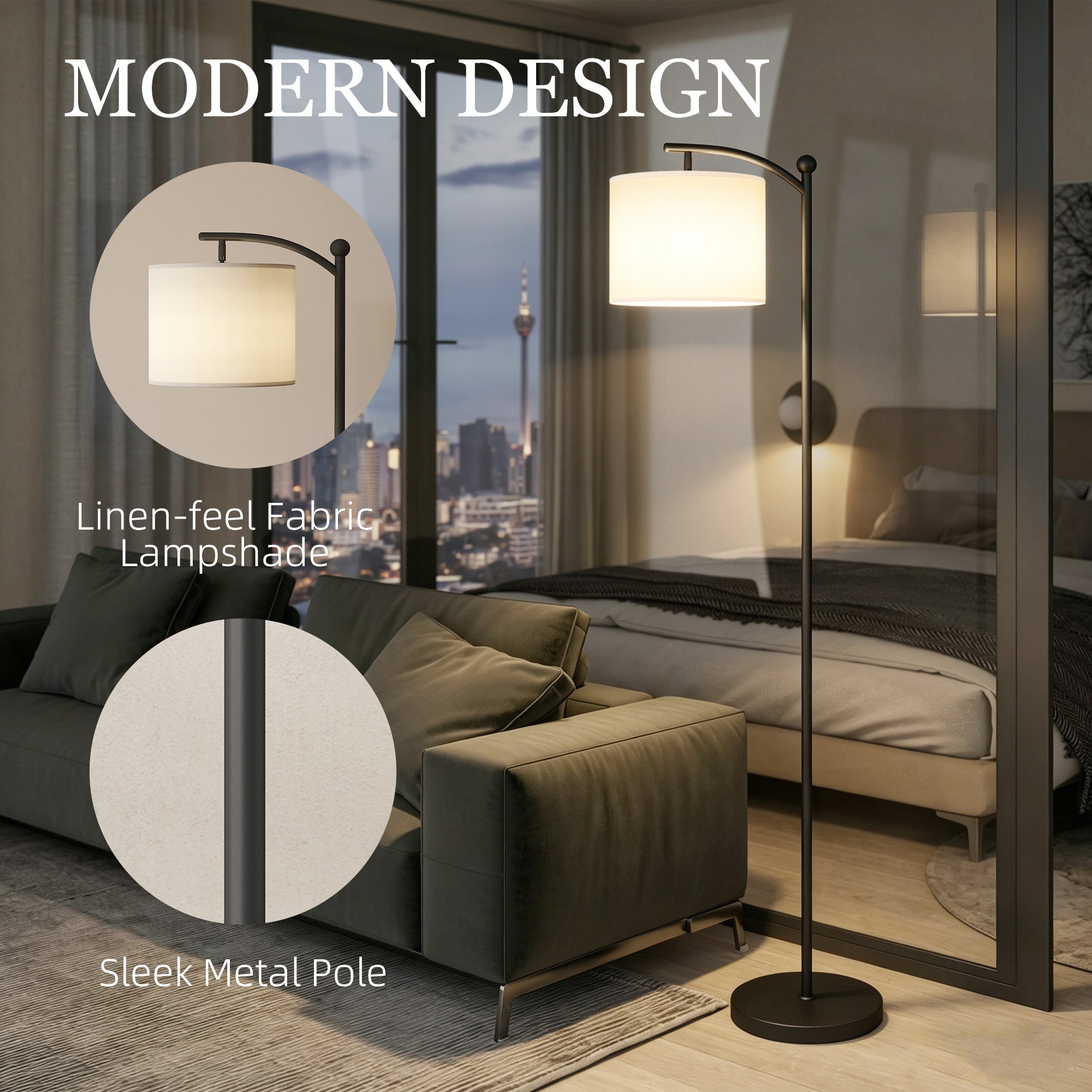 HOMCOM LED Floor Lamp with Remote Control - Black
