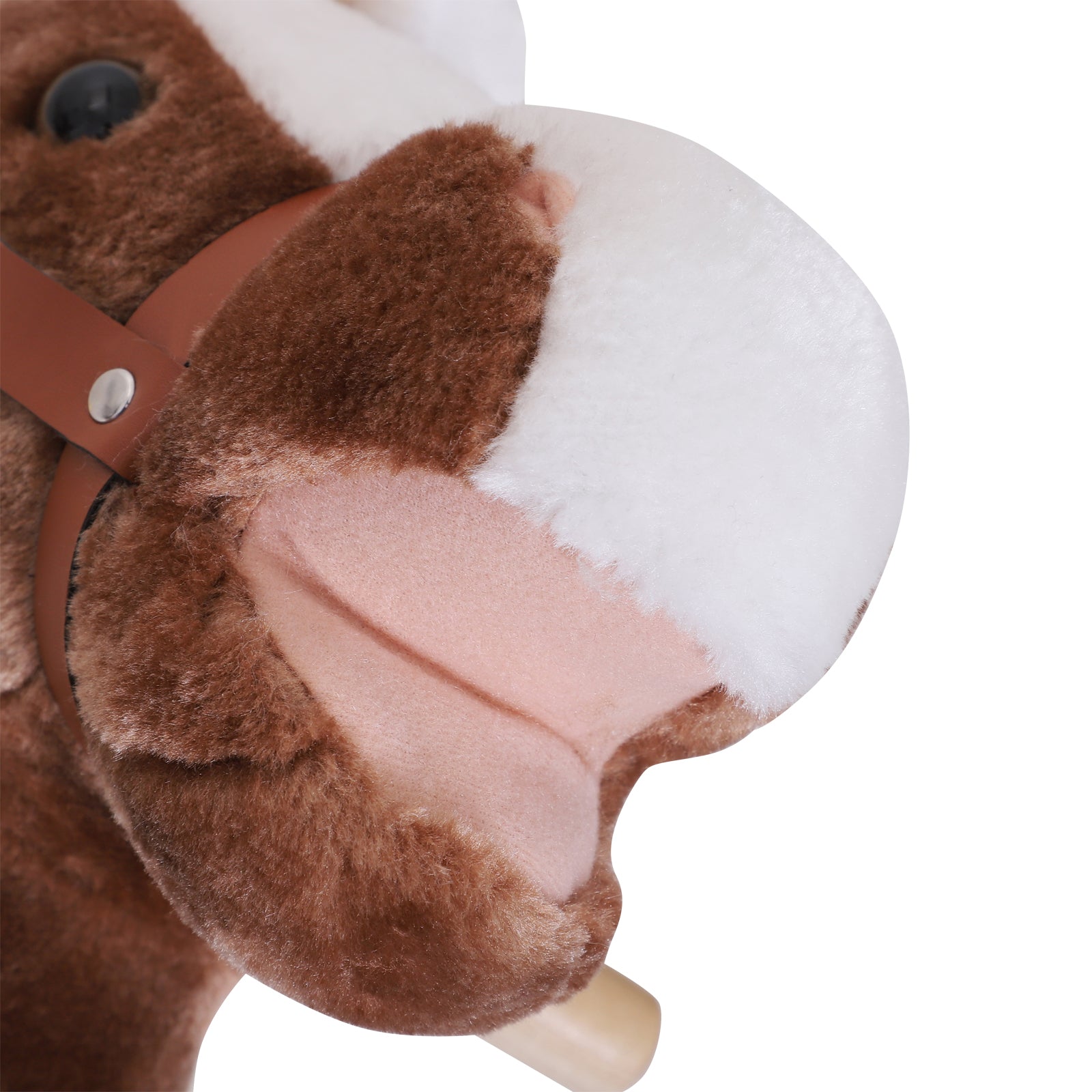 HOMCOM Kids Children Plush Rocking Horse Wooden Base Ride On Toy Rocker with Handle Grip Traditional Toy Fun Gift for Age 3+ (Brown) - North Peak Garden Furniture