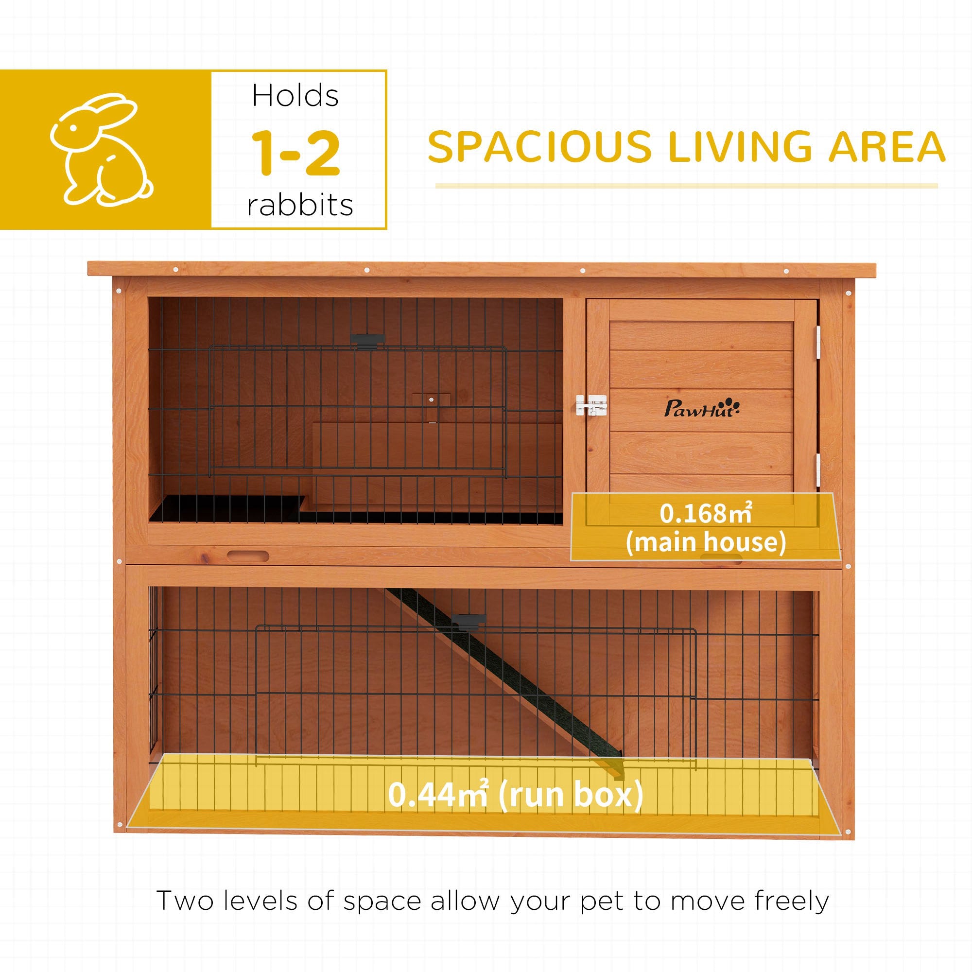 PawHut Two-Tier Antiseptic Wood Rabbit Hutch, 92cm Guinea Pig Hutch with Run - Orange - North Peak Garden Furniture