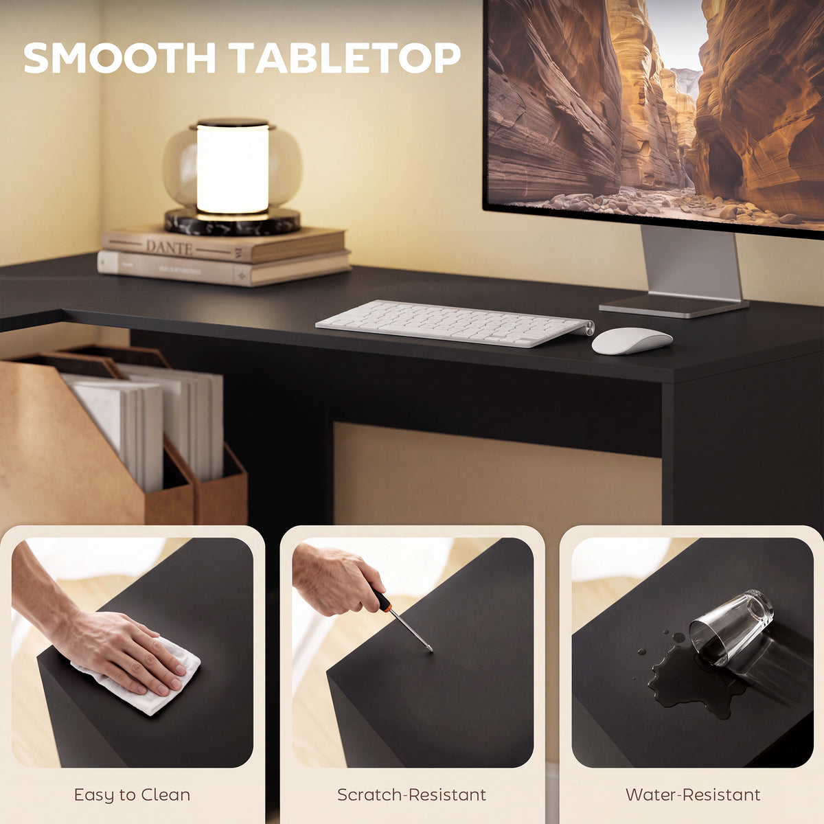 HOMCOM 110 cm L-Shaped Desk, Small Computer Desk with Fabric Drawer and Storage Shelves for Home Office, Study, Black