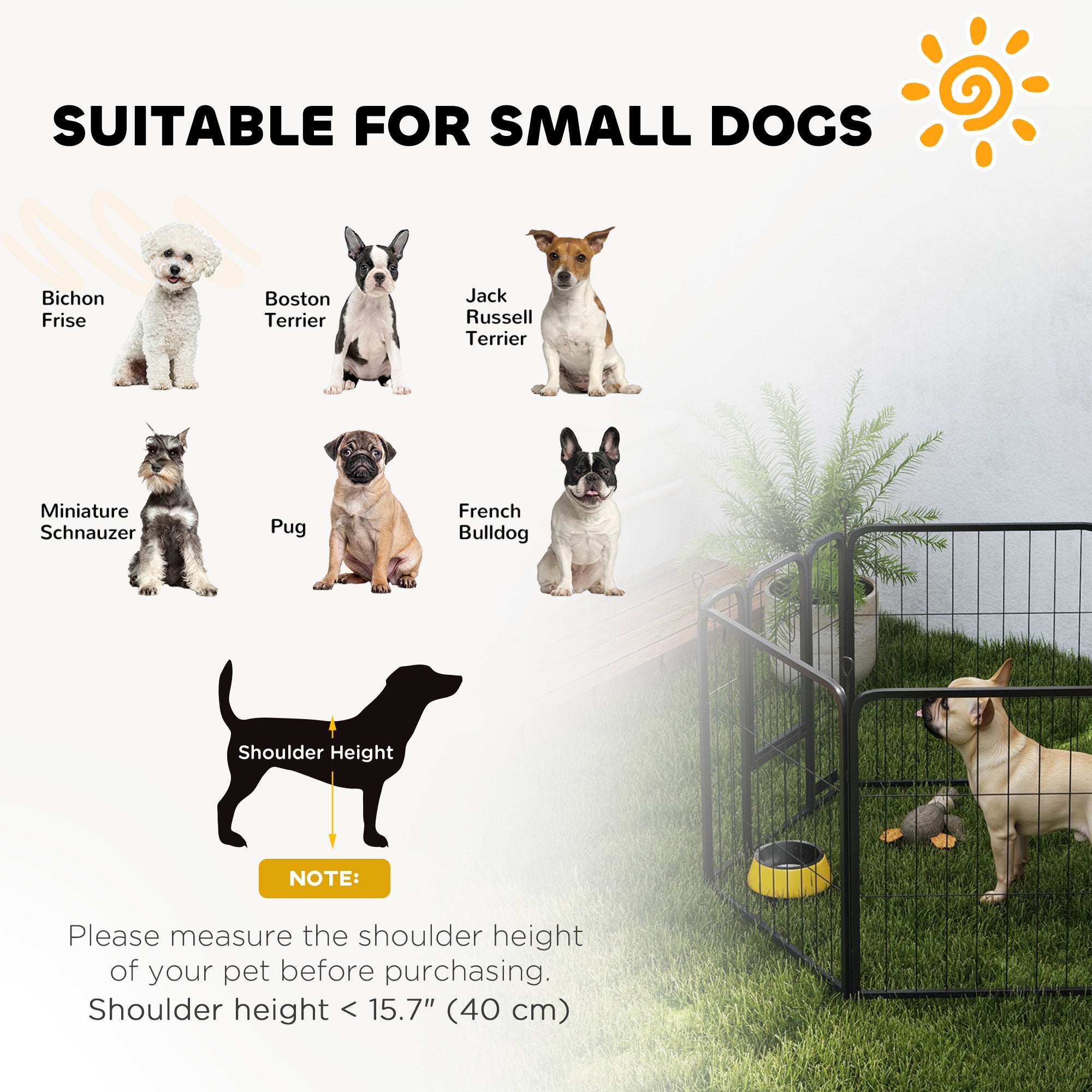 PawHut 6 Panels Heavy Duty Dog Playpen with Secure Door, for Indoor Outdoor, for Garden, Camping, 60cm High - North Peak Garden Furniture