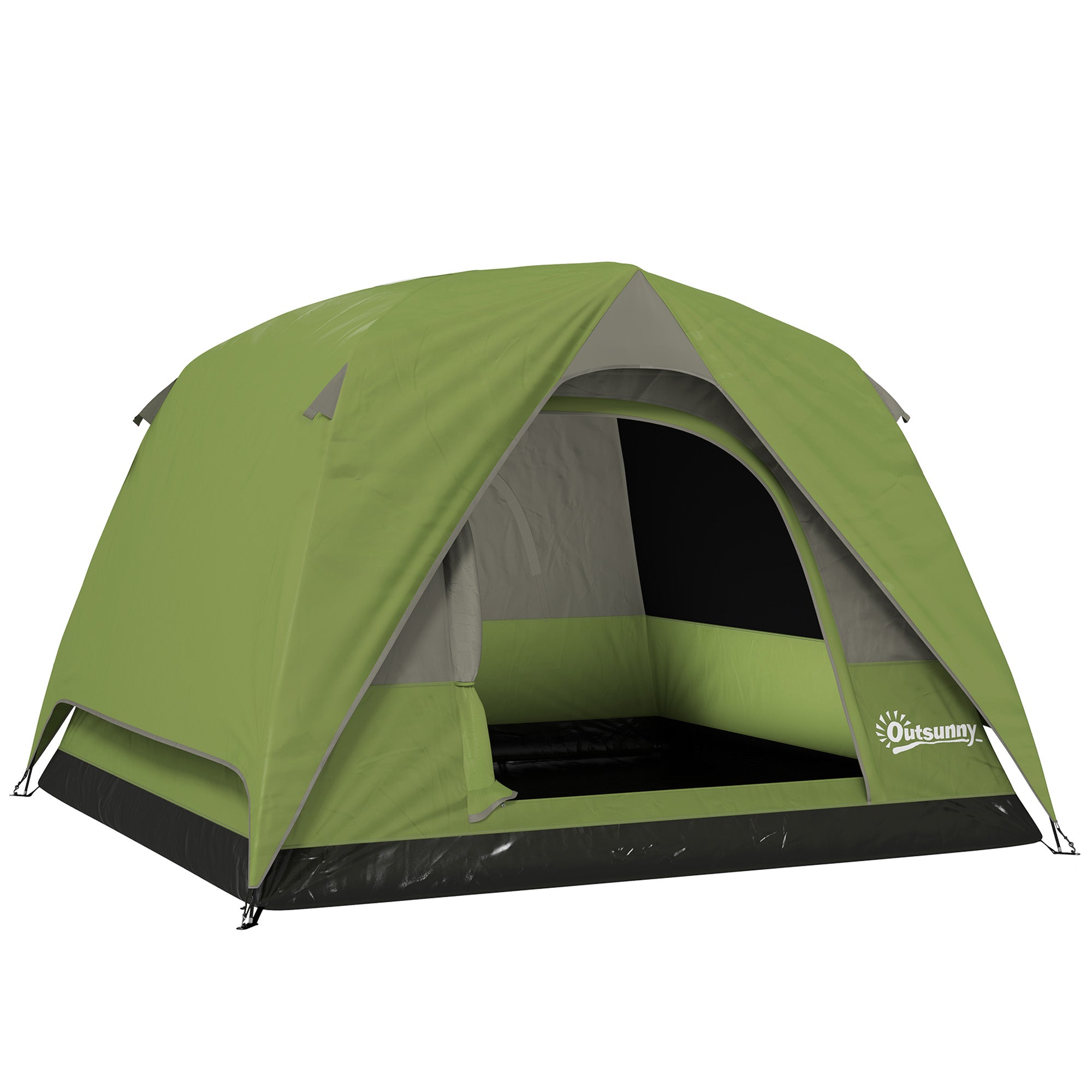 Outsunny 3-4 Person Camping Tent, Easy Set Up Waterproof Dome Tent with Sewn-in Groundsheet, Mesh Windows, Pocket and Hook for Camping, Hiking, Backpacking, Olive Green and Grey - North Peak Garden Furniture