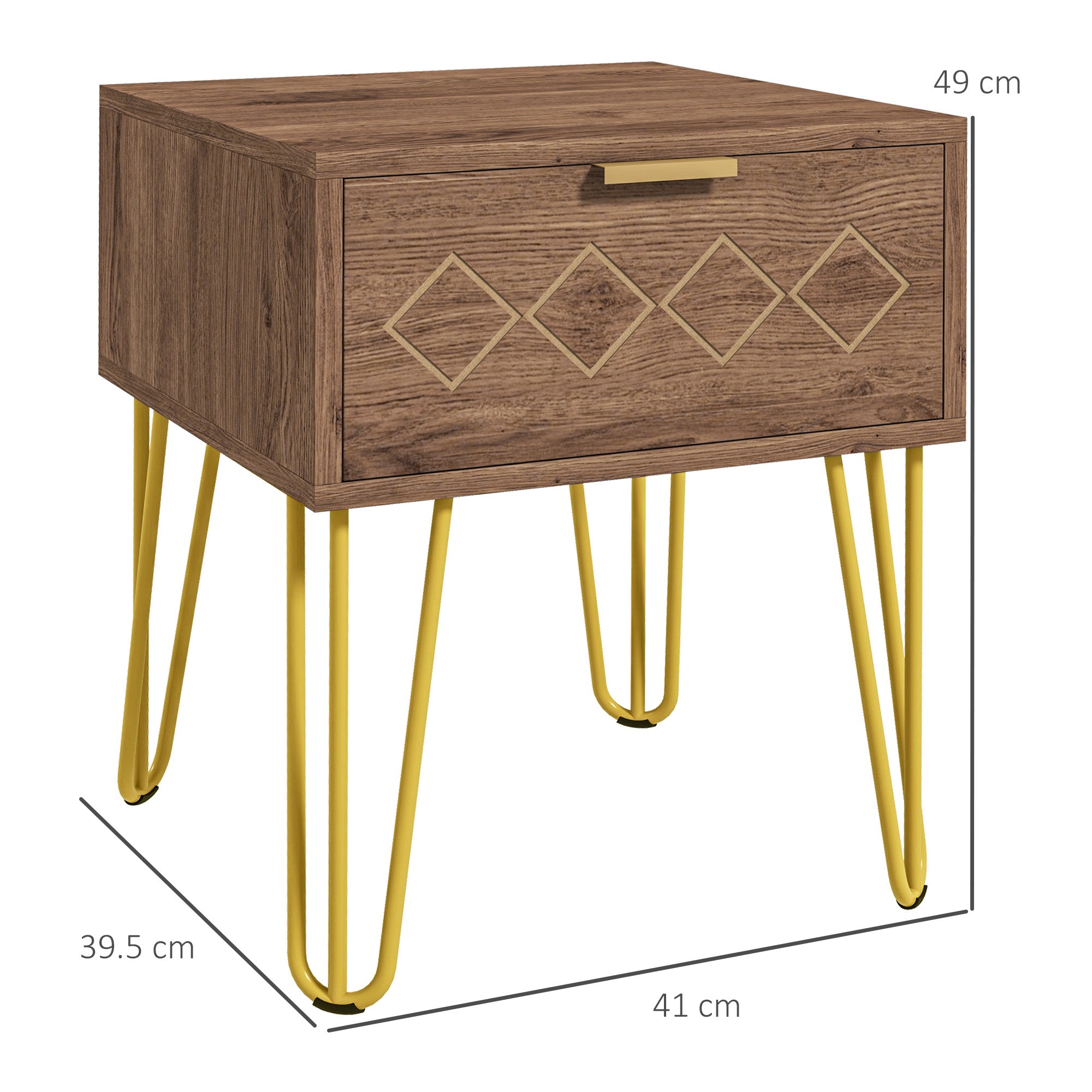 HOMCOM Bedside Table with Drawer, Wooden Nightstand, Modern Sofa Side Table with Gold Tone Metal Legs for Bedroom - North Peak Garden Furniture