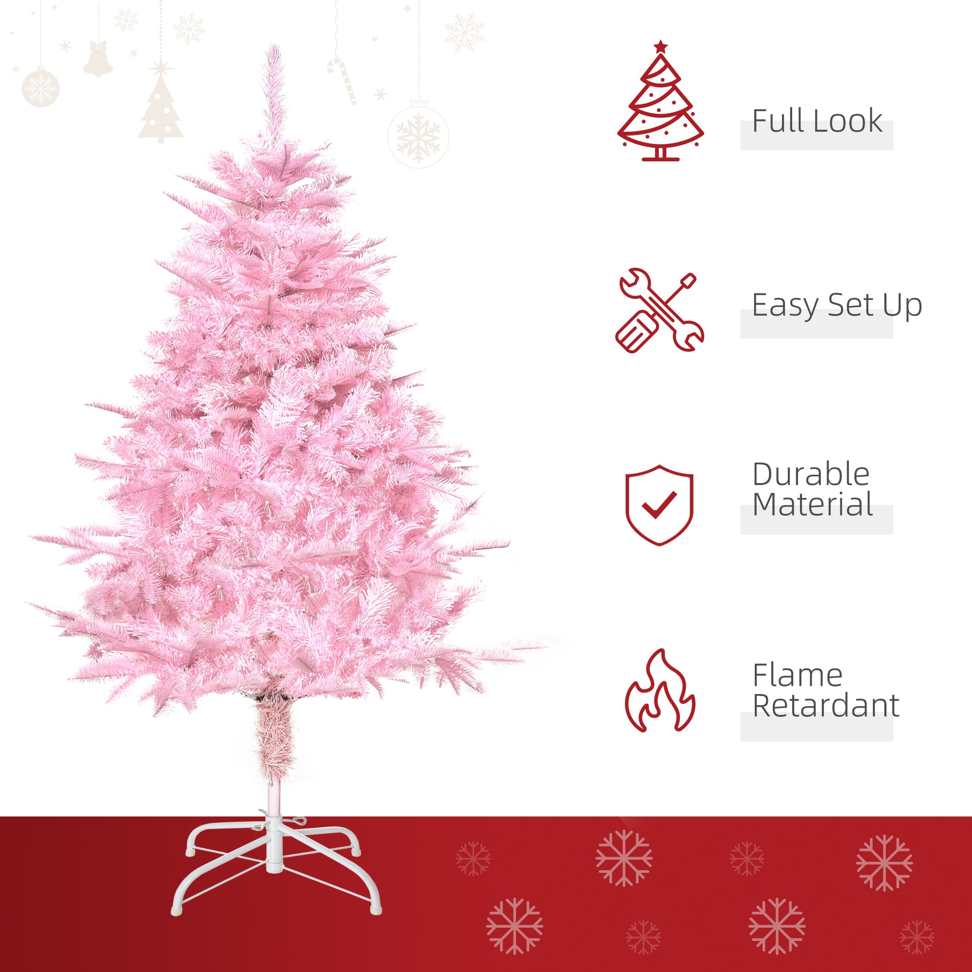 HOMCOM 4FT Artificial Christmas Tree Holiday Xmas Holiday Tree Decoration with Automatic Open for Home Party, Pink - North Peak Garden Furniture