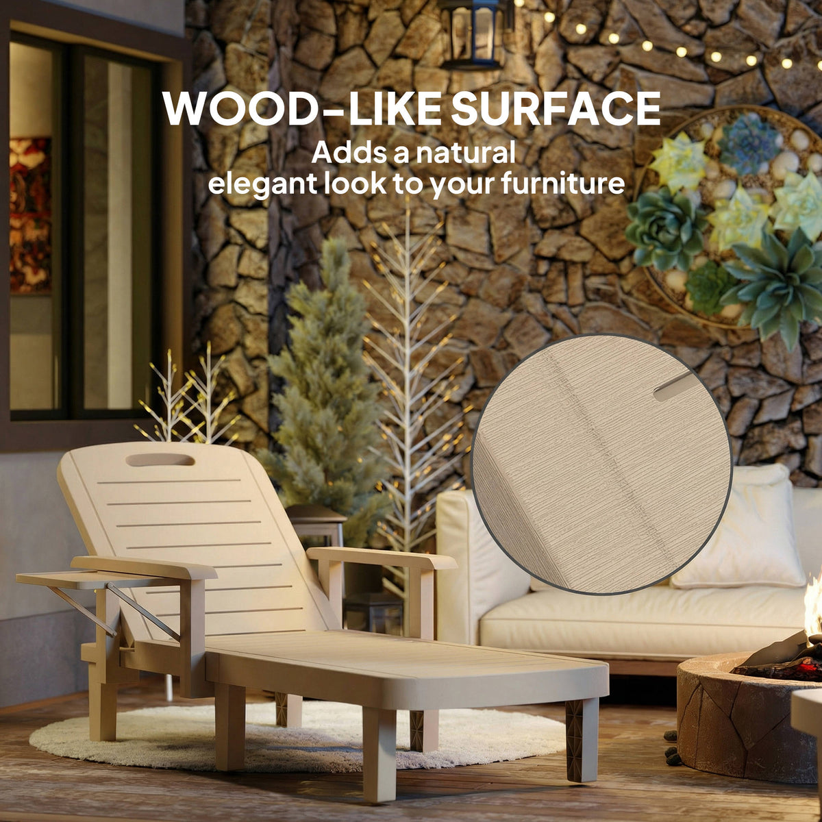 Outsunny Set of 2 Reclining Sun Loungers, 5 Positions Adjustable Outdoor Chaise Lounge Chair with Armrests, Khaki